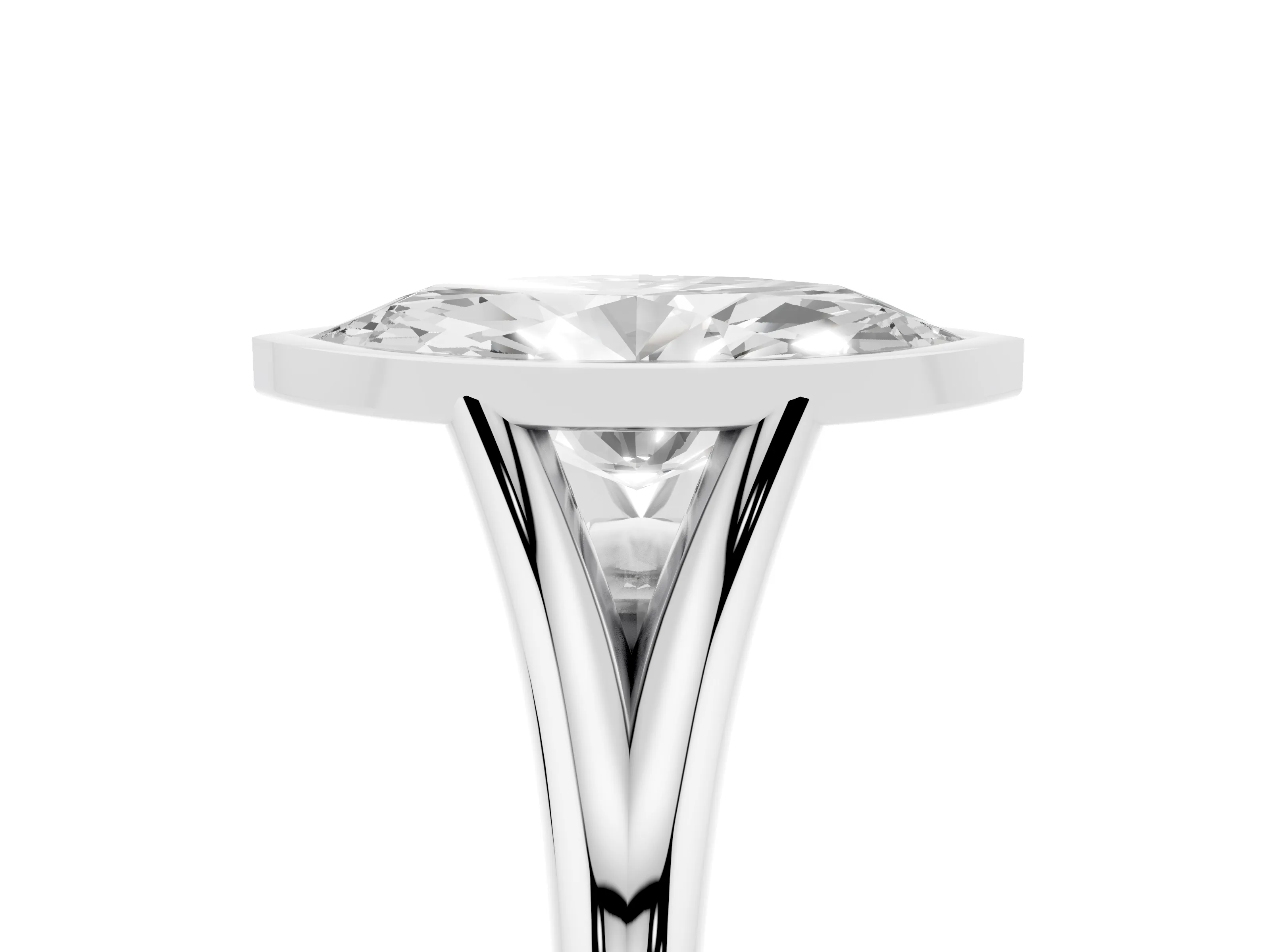 Bezel Set Marquise Cut Diamond Solitaire Ring Set in White gold with Tapered Band