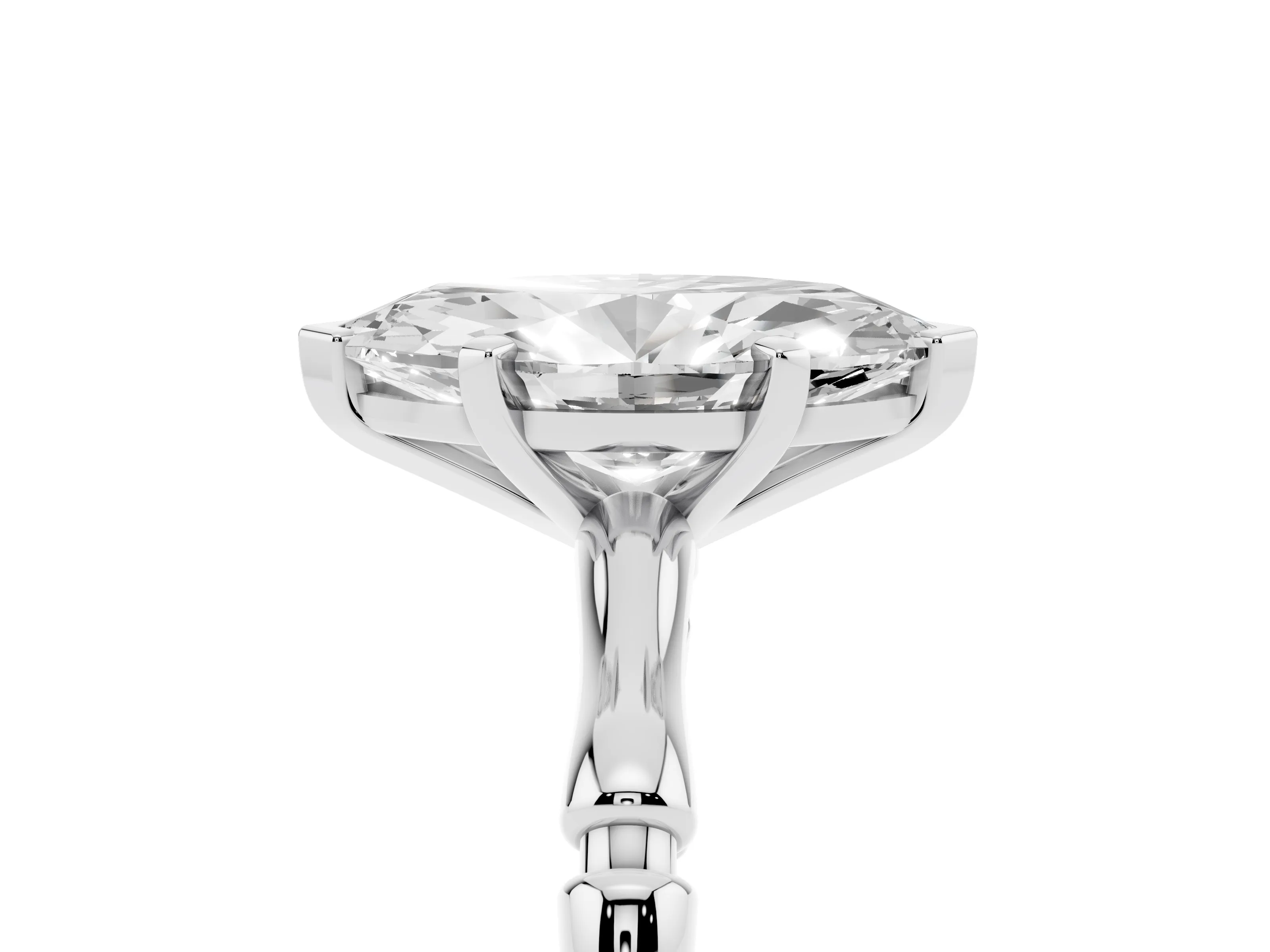 Marquise Cut Diamond Solitaire Ring Set in Platinum with Bamboo Band and Prong Setting
