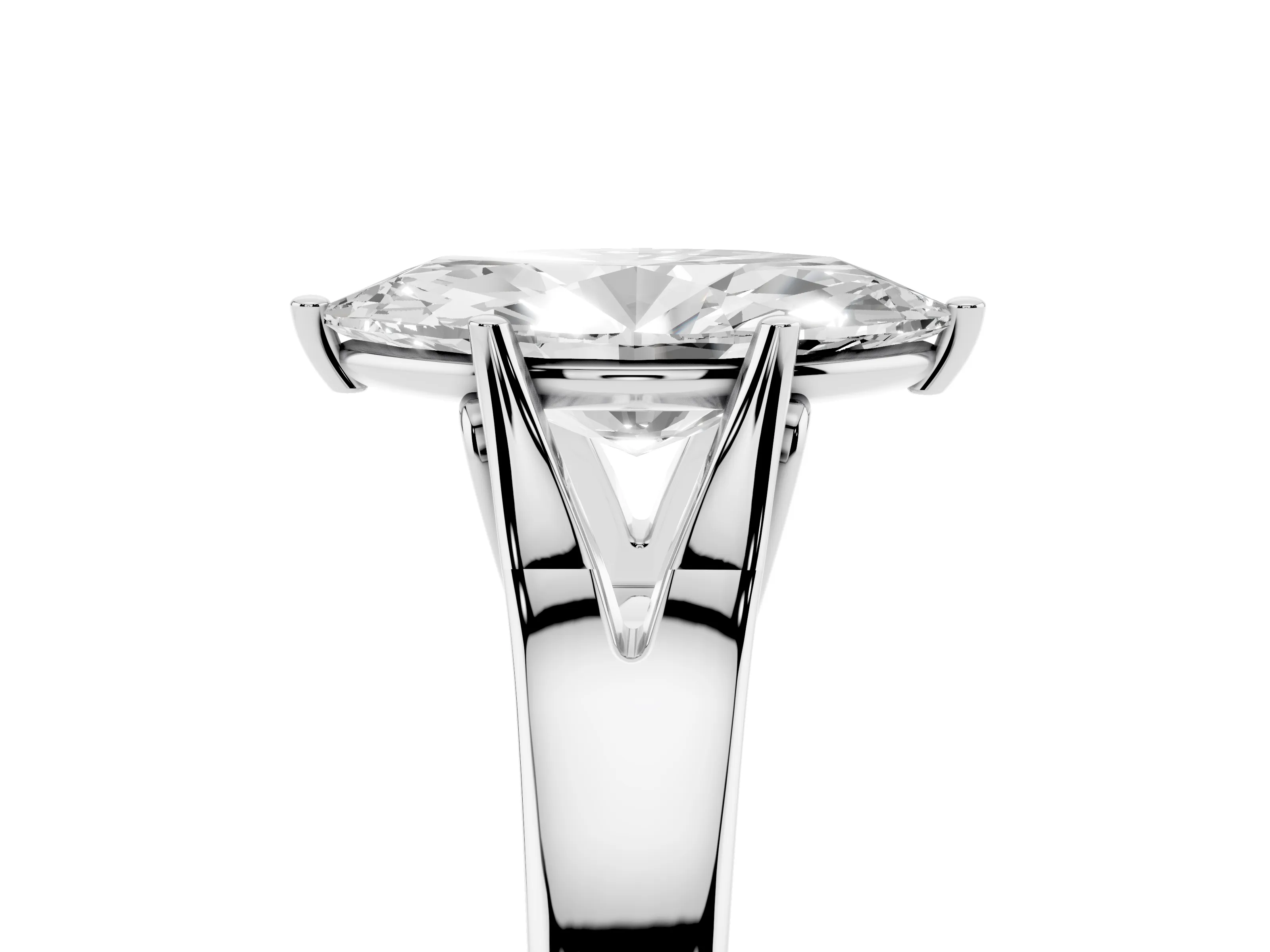 Marquise Cut Diamond Solitaire Ring Set in White gold with Arched Cathedral Band and Prong Setting