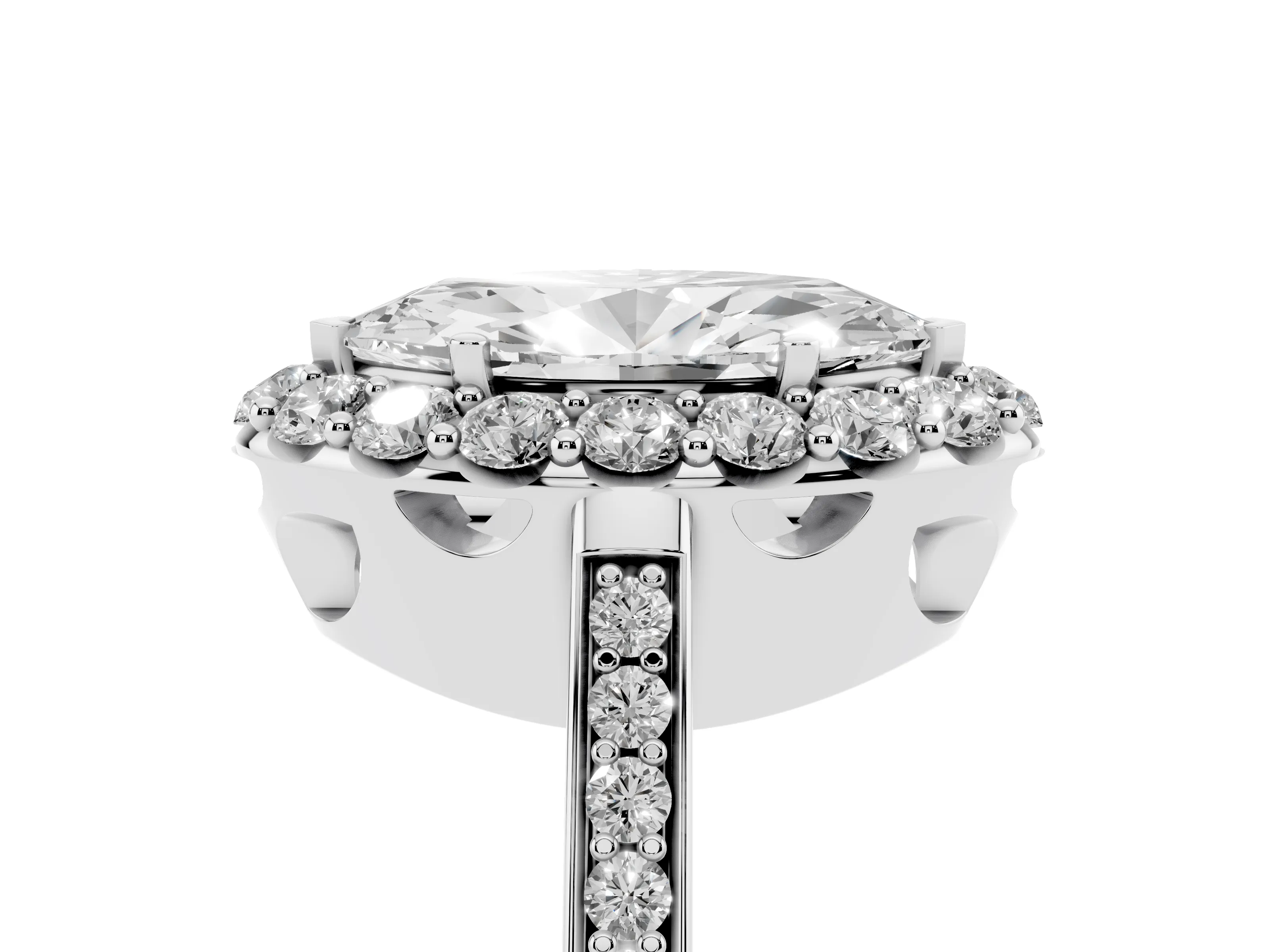Marquise Cut Diamond Floral Halo Ring Set in Silver with Pavé Band and Prong Setting