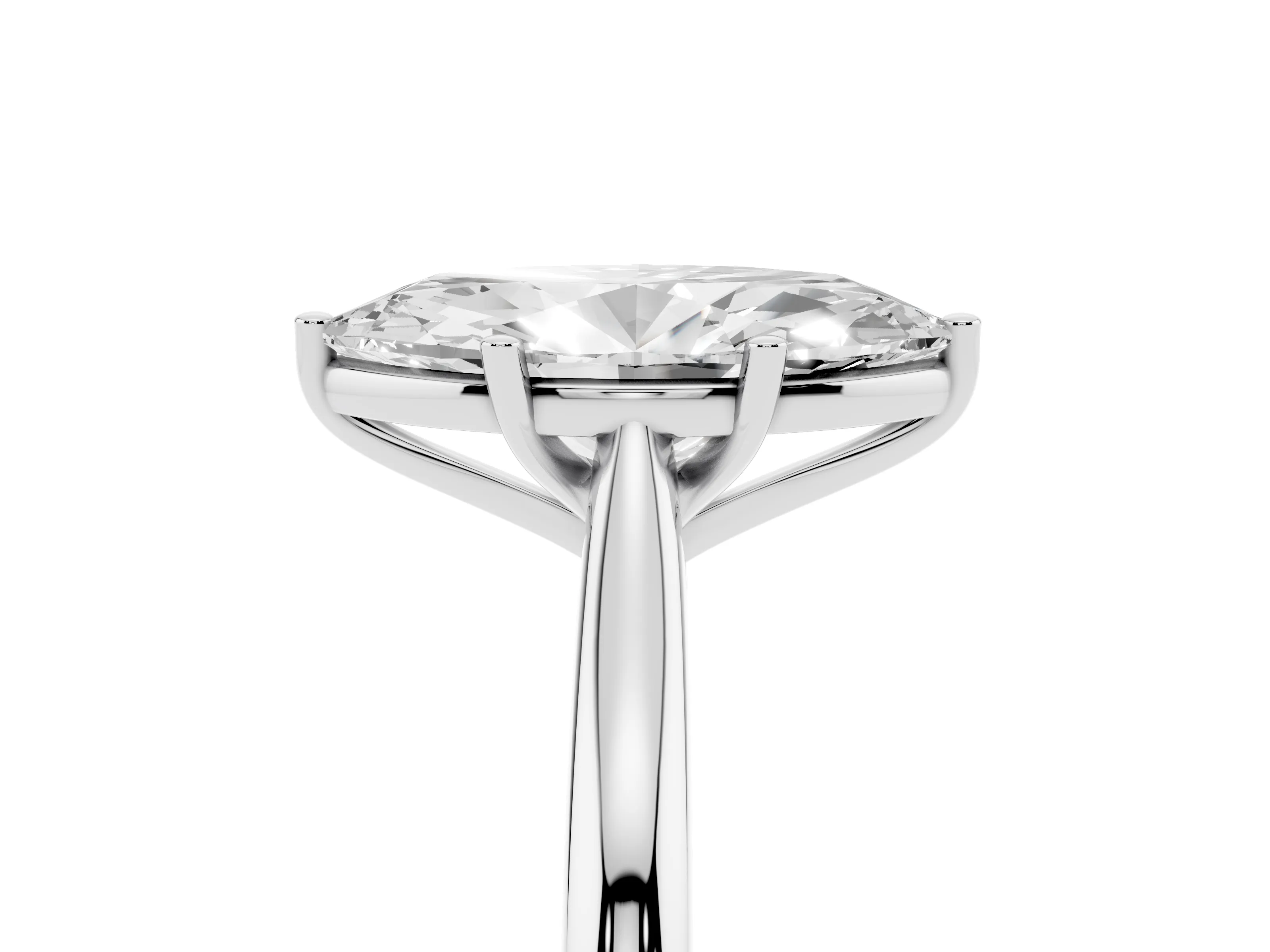 Marquise Cut Diamond Solitaire Ring Set in Silver with Cathedral Band and Prong Setting