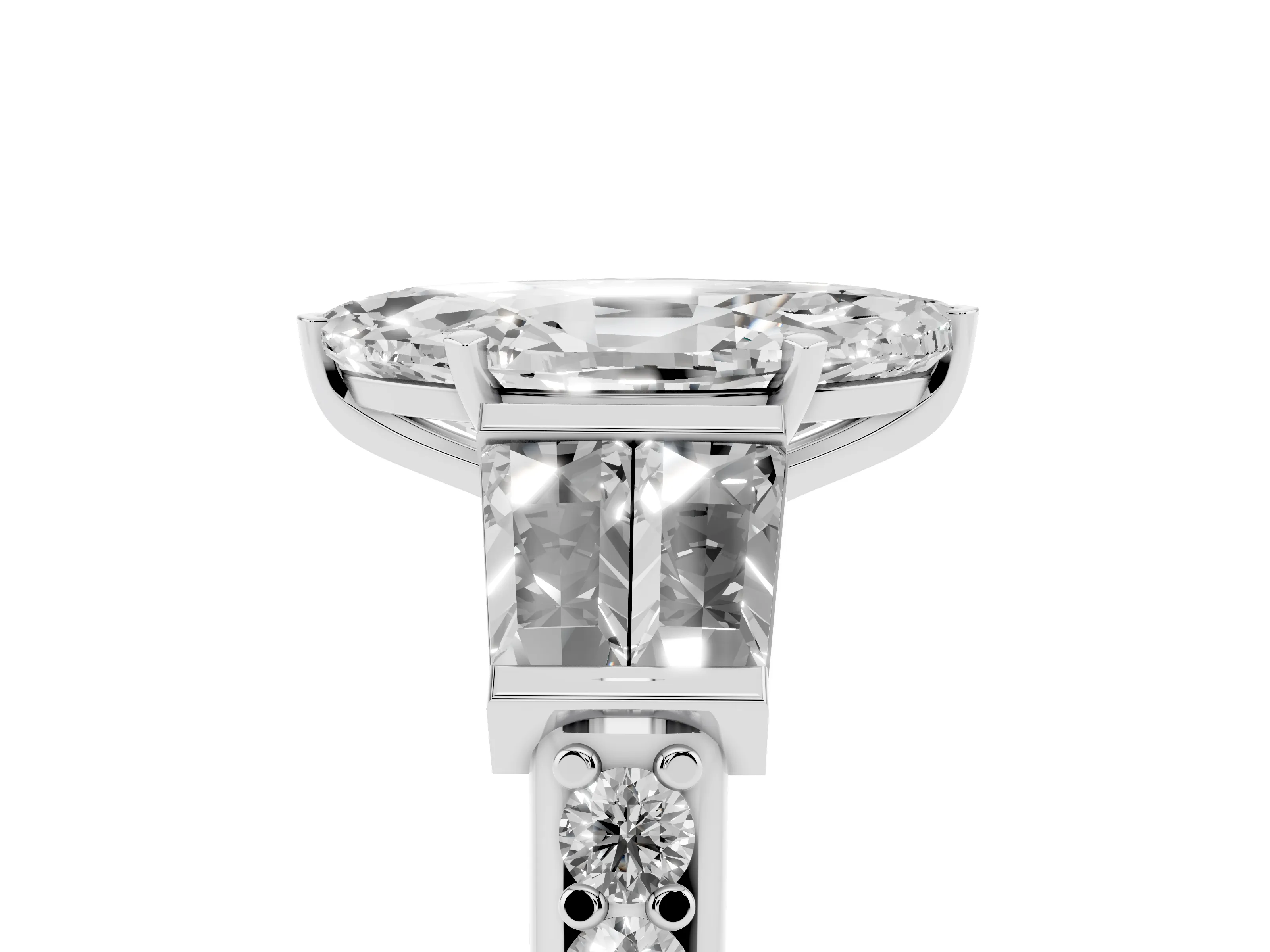 Marquise Cut Diamond Engagement Ring Set in White gold with Baguette Side Stones and Channel Set Band