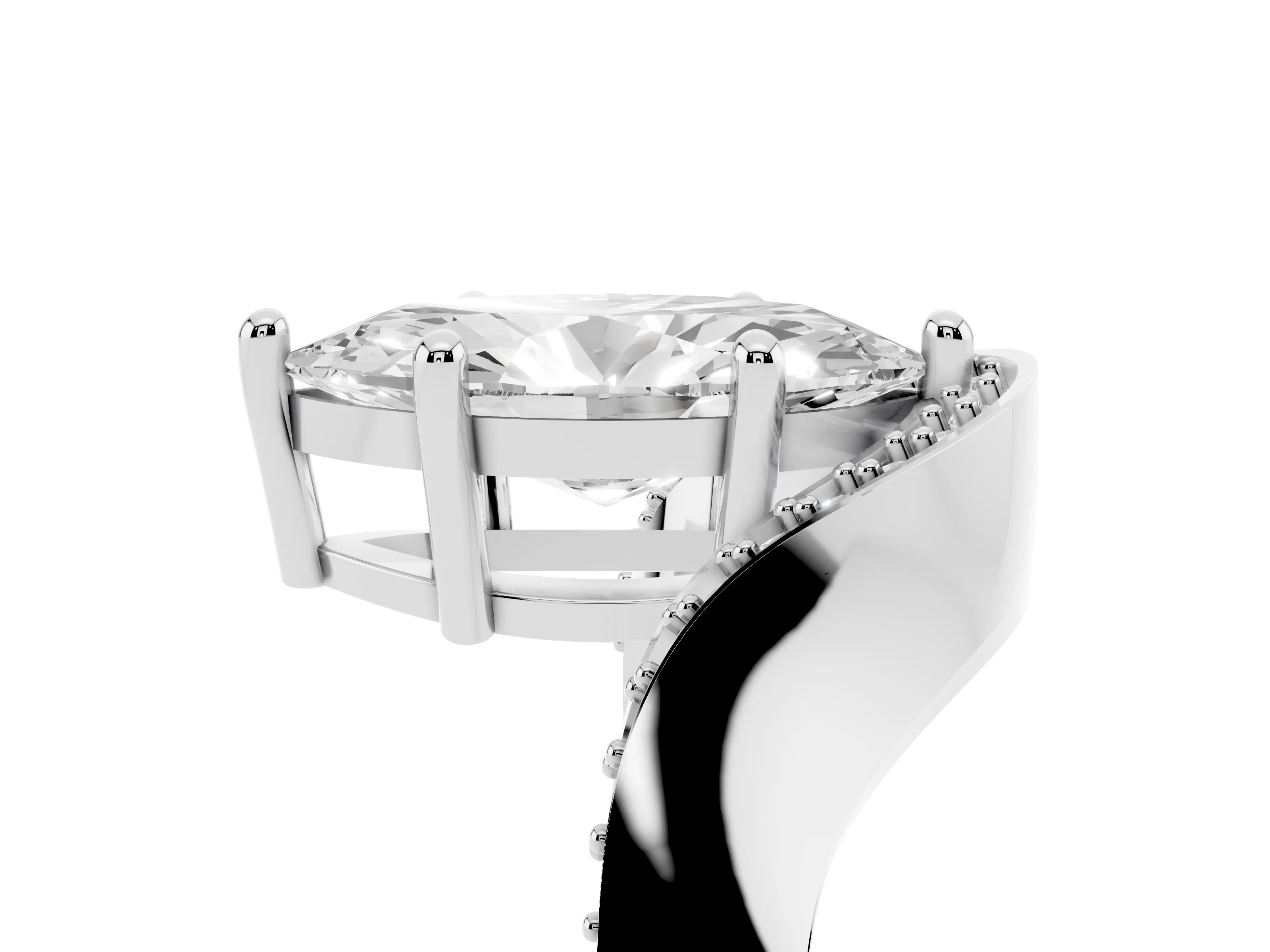 Marquise Cut Diamond Solitaire Engagement Ring Set in Silver with Pavé Shoulders