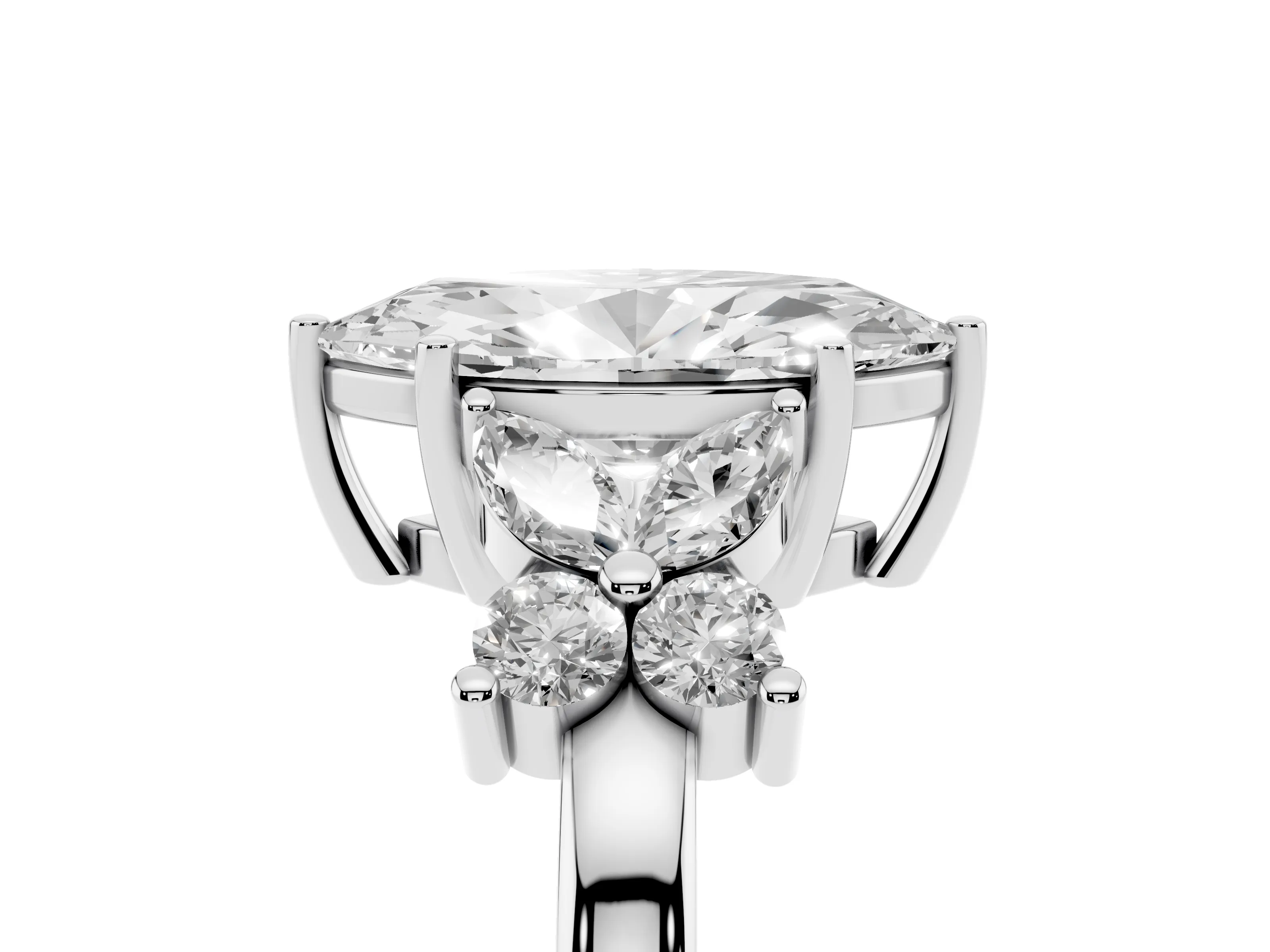 Marquise Cut Diamond Floral Cluster Ring Set in Silver with Marquise Petals and Prong Setting