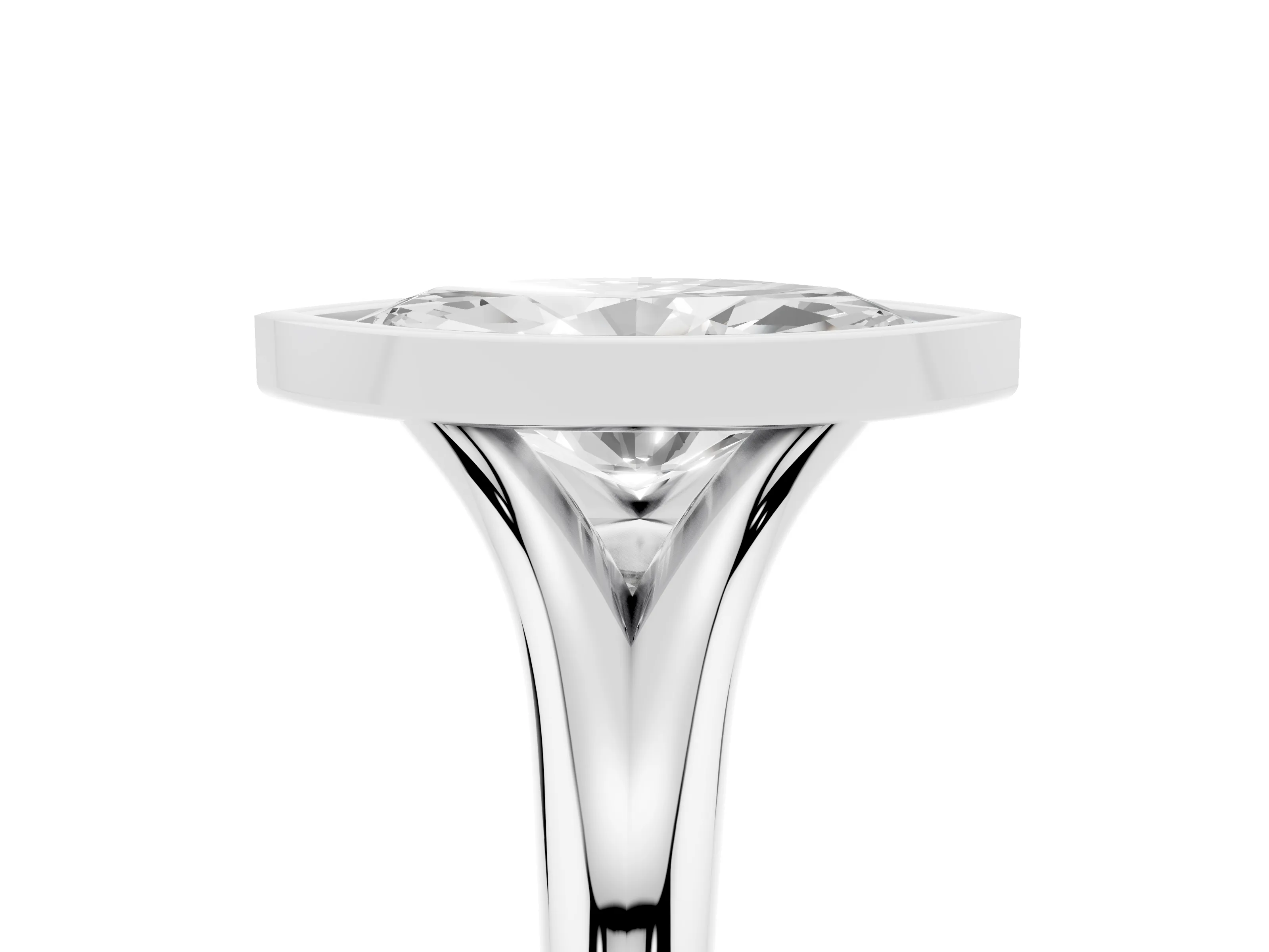 Bezel Set Marquise Cut Diamond Solitaire Ring Set in White gold with Smooth Band