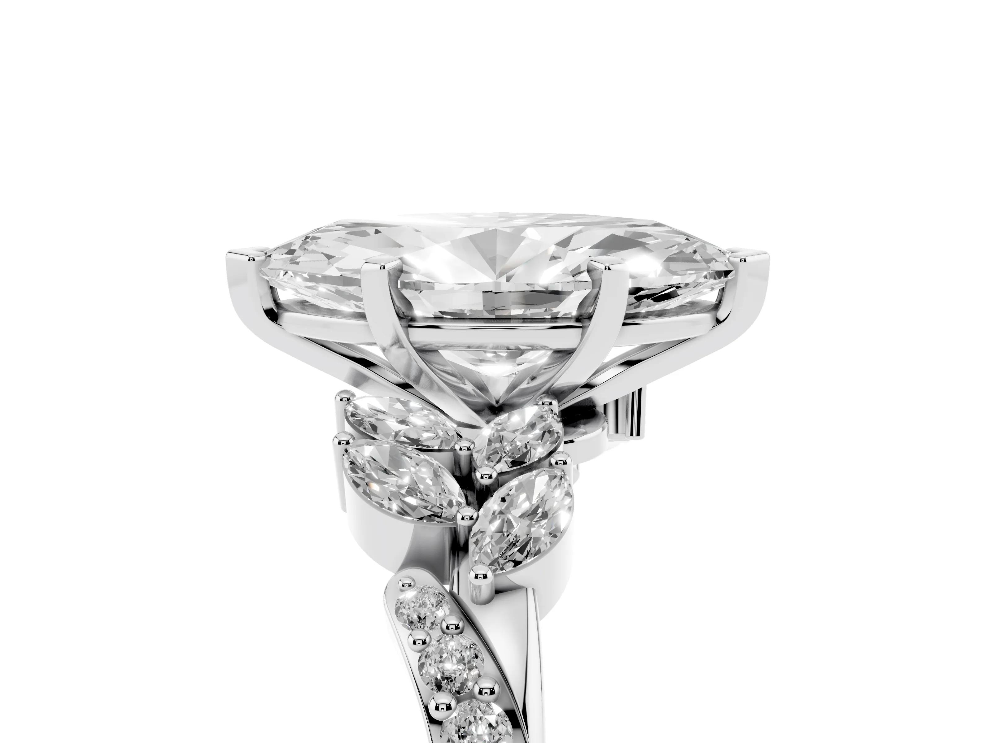 Marquise Cut Diamond Solitaire Ring Set in Silver with Marquise Twist Band and Prong Setting