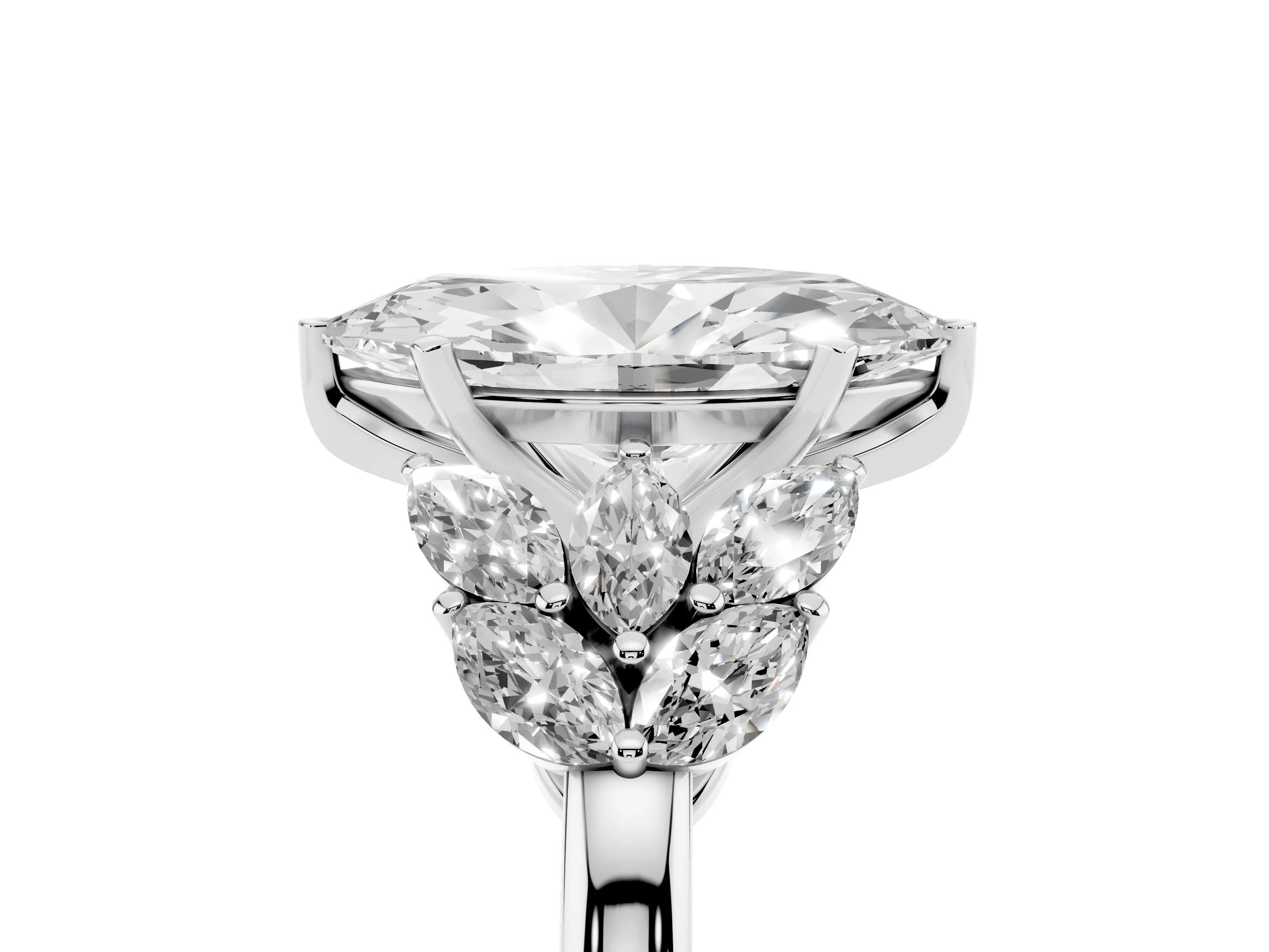 Marquise Cut Diamond Cluster Leaf Design Ring Set in Platinum with Prong Setting
