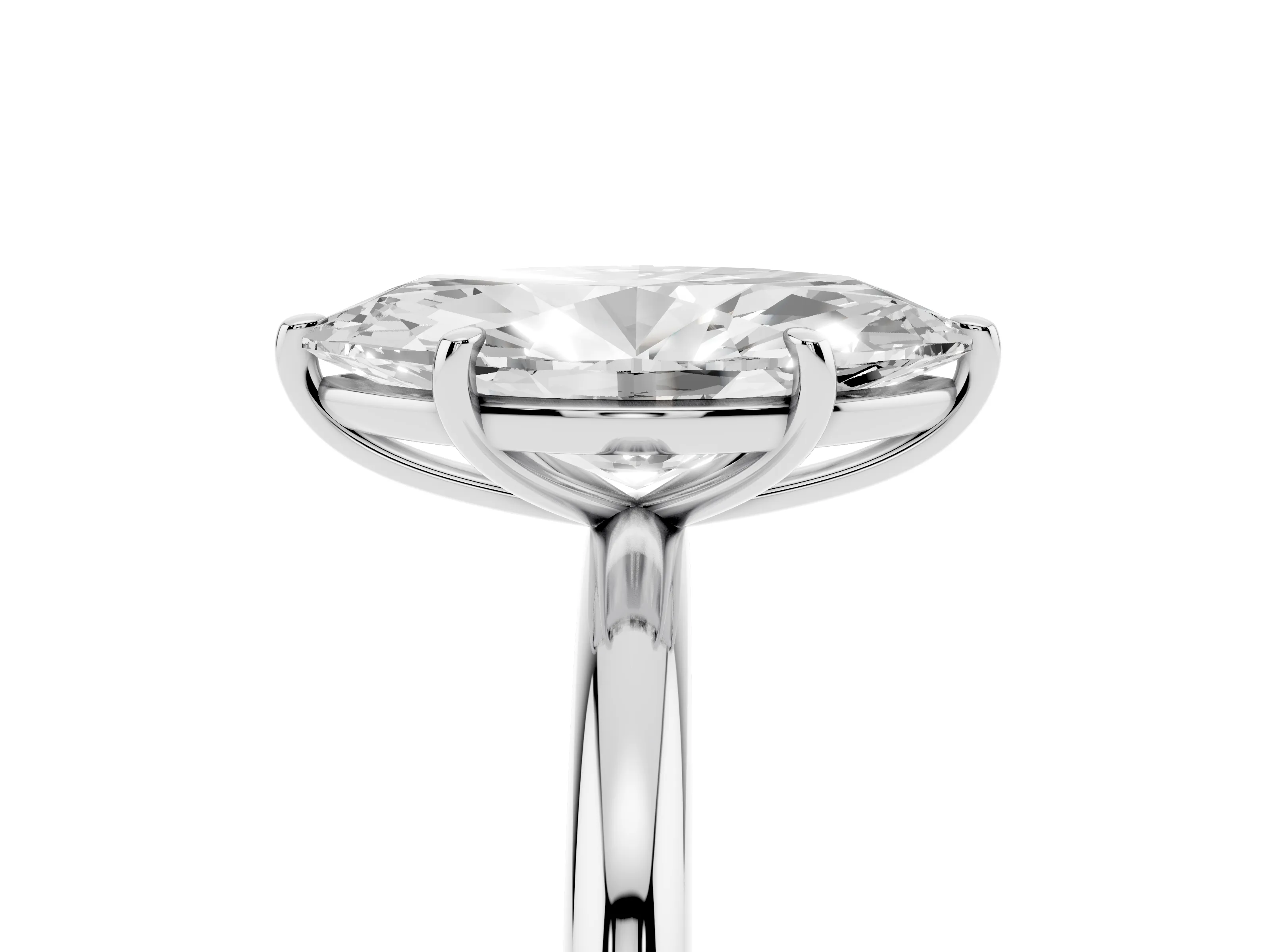 Marquise Cut Diamond Solitaire Ring Set in Silver with Prong Setting on a Polished Plain Band