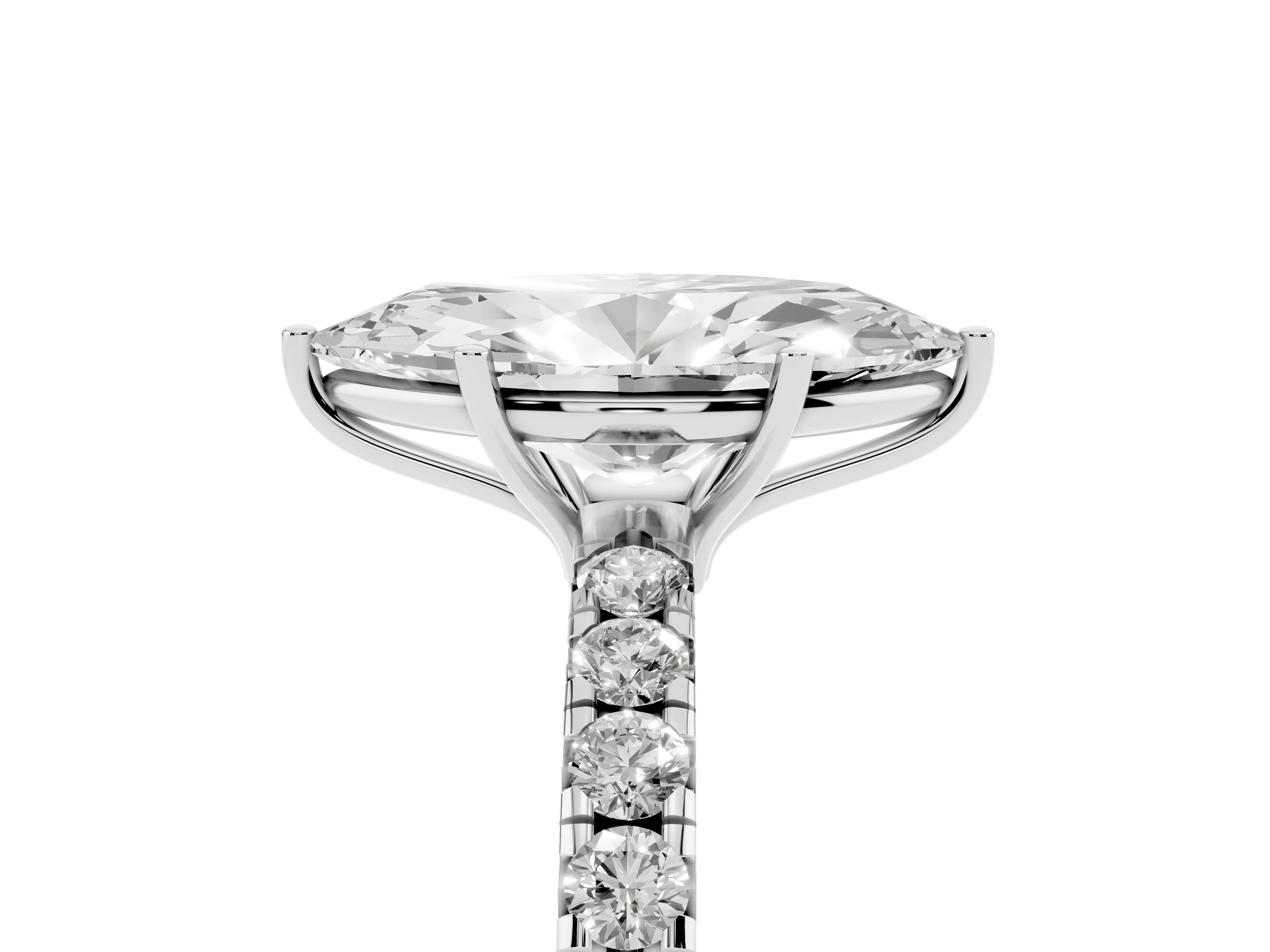Marquise Cut Diamond Pavé Solitaire Engagement Ring Set in White gold with Prong Setting