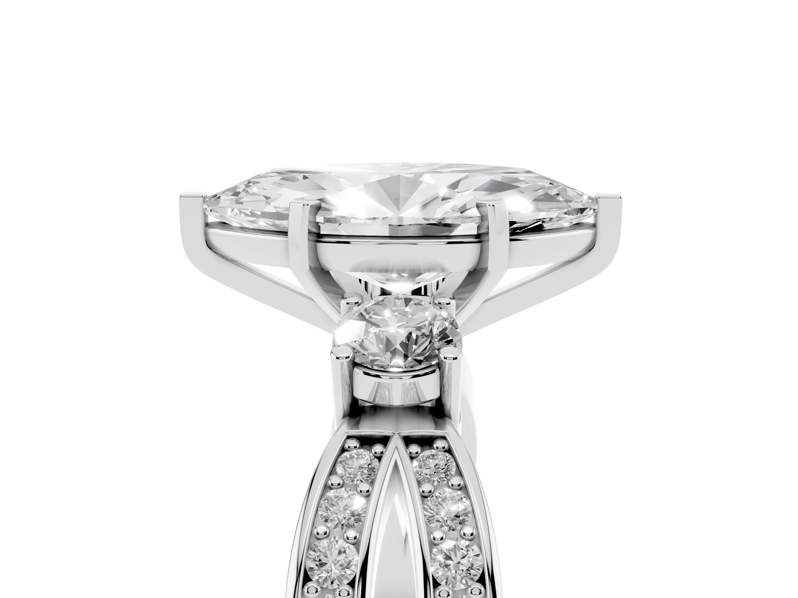 Three-Stone Marquise Cut Diamond Twist Band Ring Set in White gold with Pavé Accents and Prong Setting