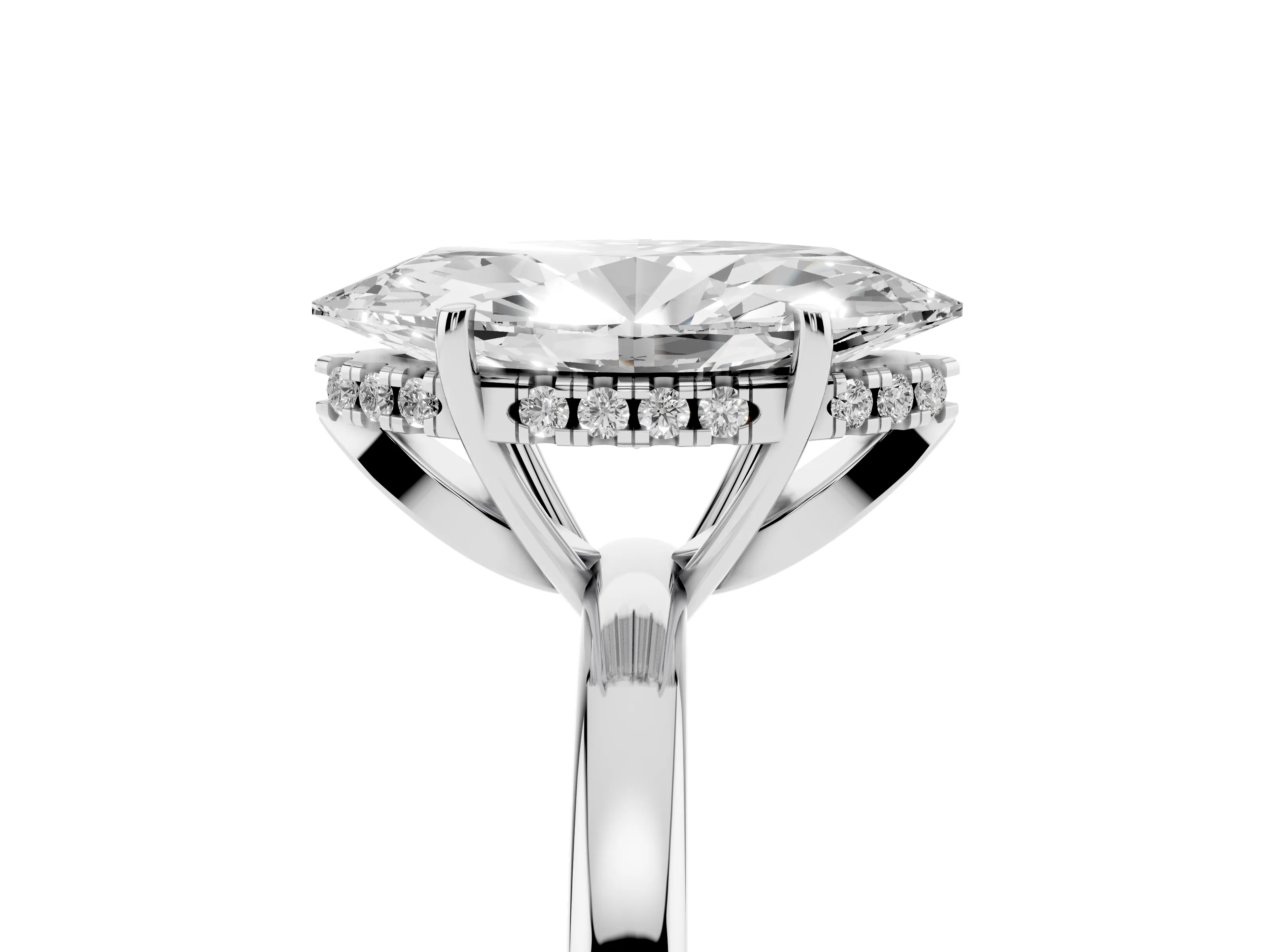Marquise Cut Diamond Solitaire Ring Set in Silver with Plain Band and Prong Setting