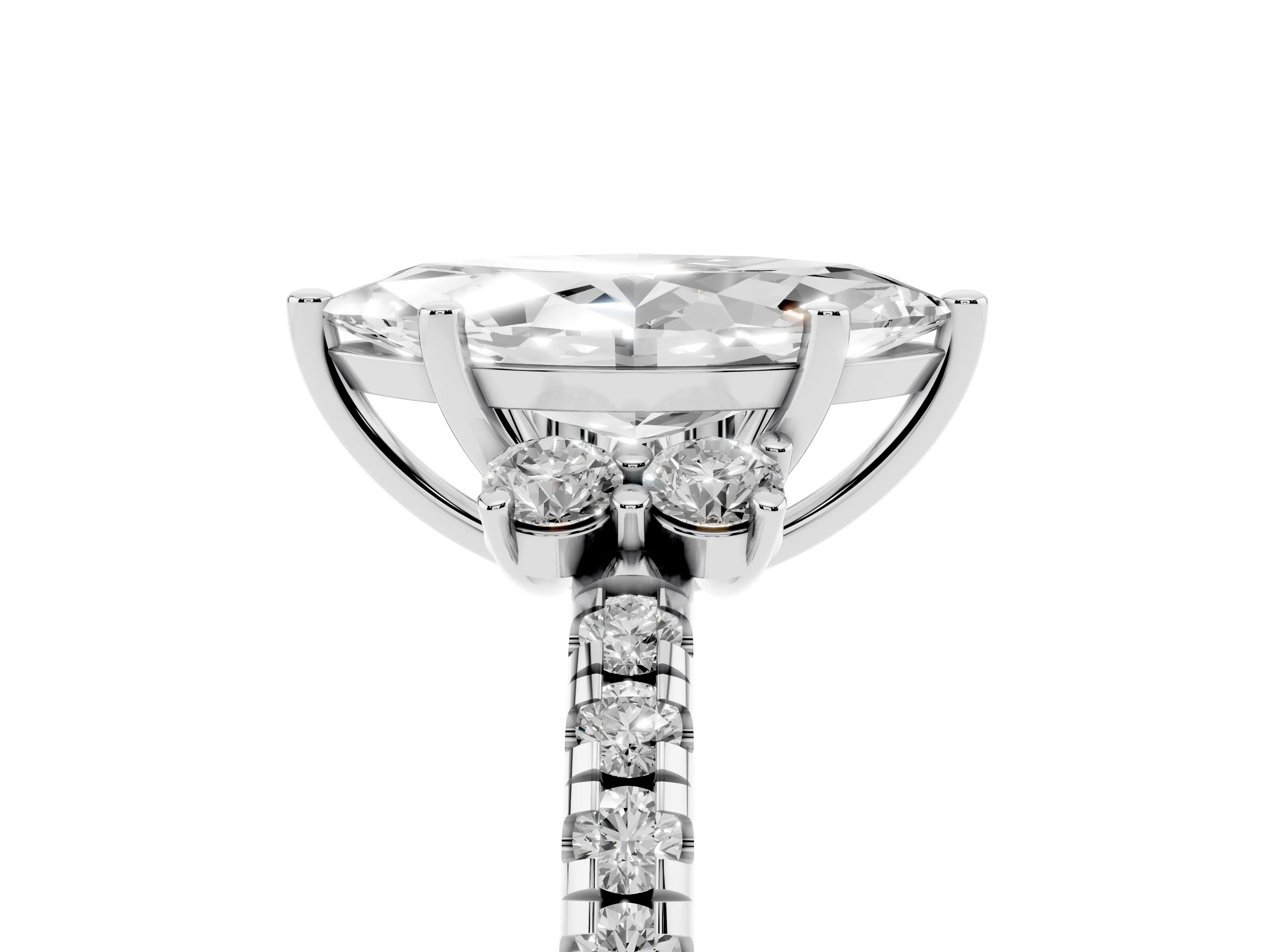 Marquise Cut Diamond Three-Stone Pavé Ring Set in Silver with Prong Setting