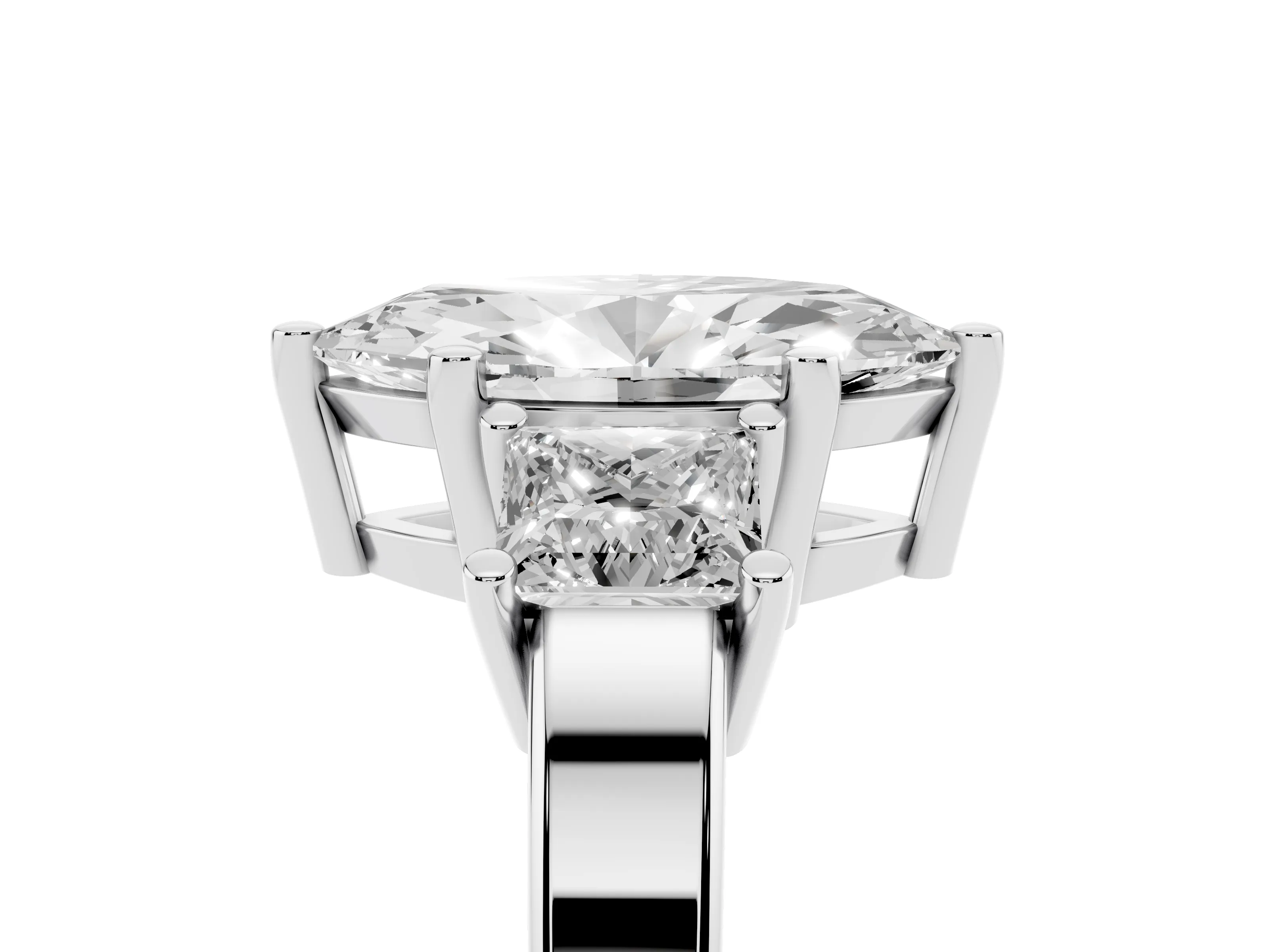 Three-Stone Marquise Cut Diamond Solitaire Ring Set in Silver with Prong Setting