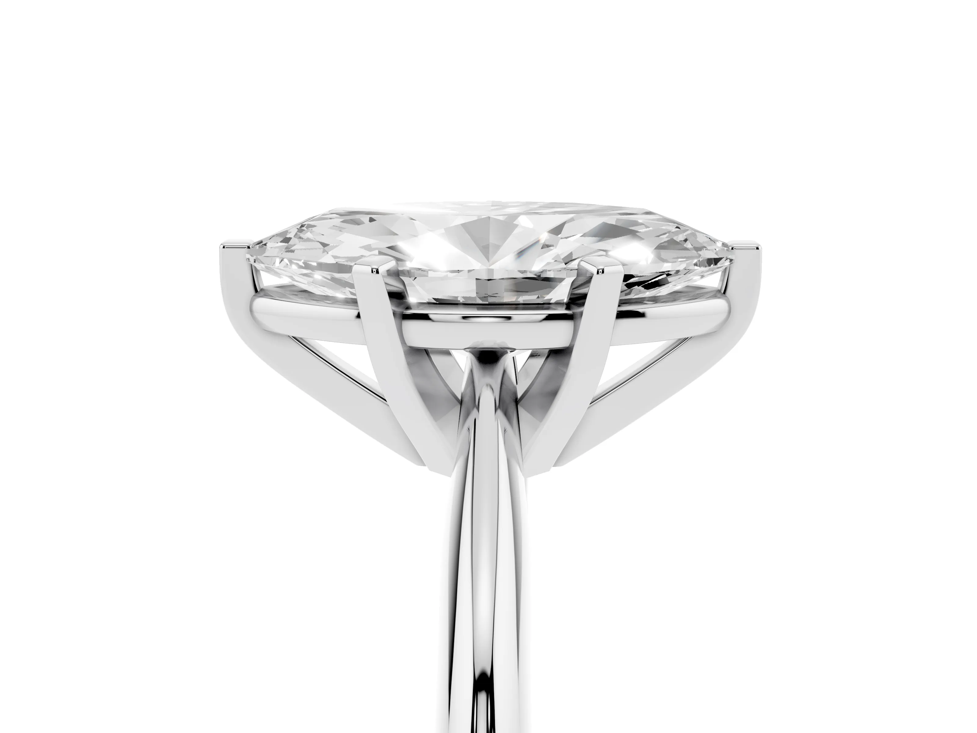 Marquise Cut Diamond Solitaire Ring Set in Platinum with Prong Setting on a Plain Round Band