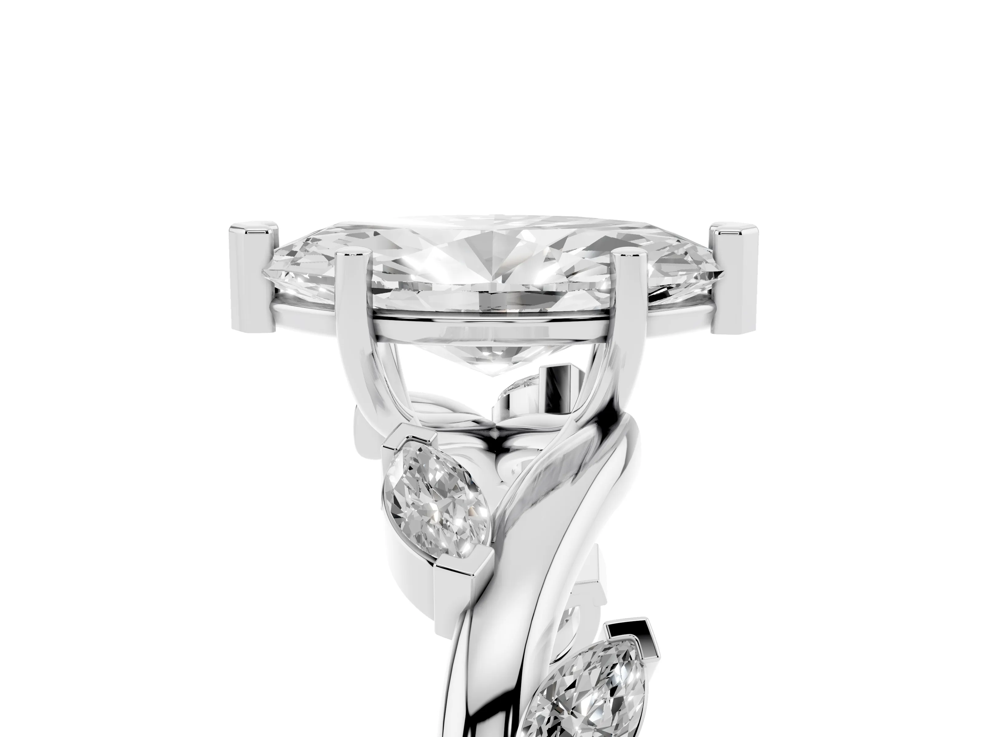 Marquise Cut Diamond Solitaire Ring Set in Silver with Twisted Marquise Accent Band