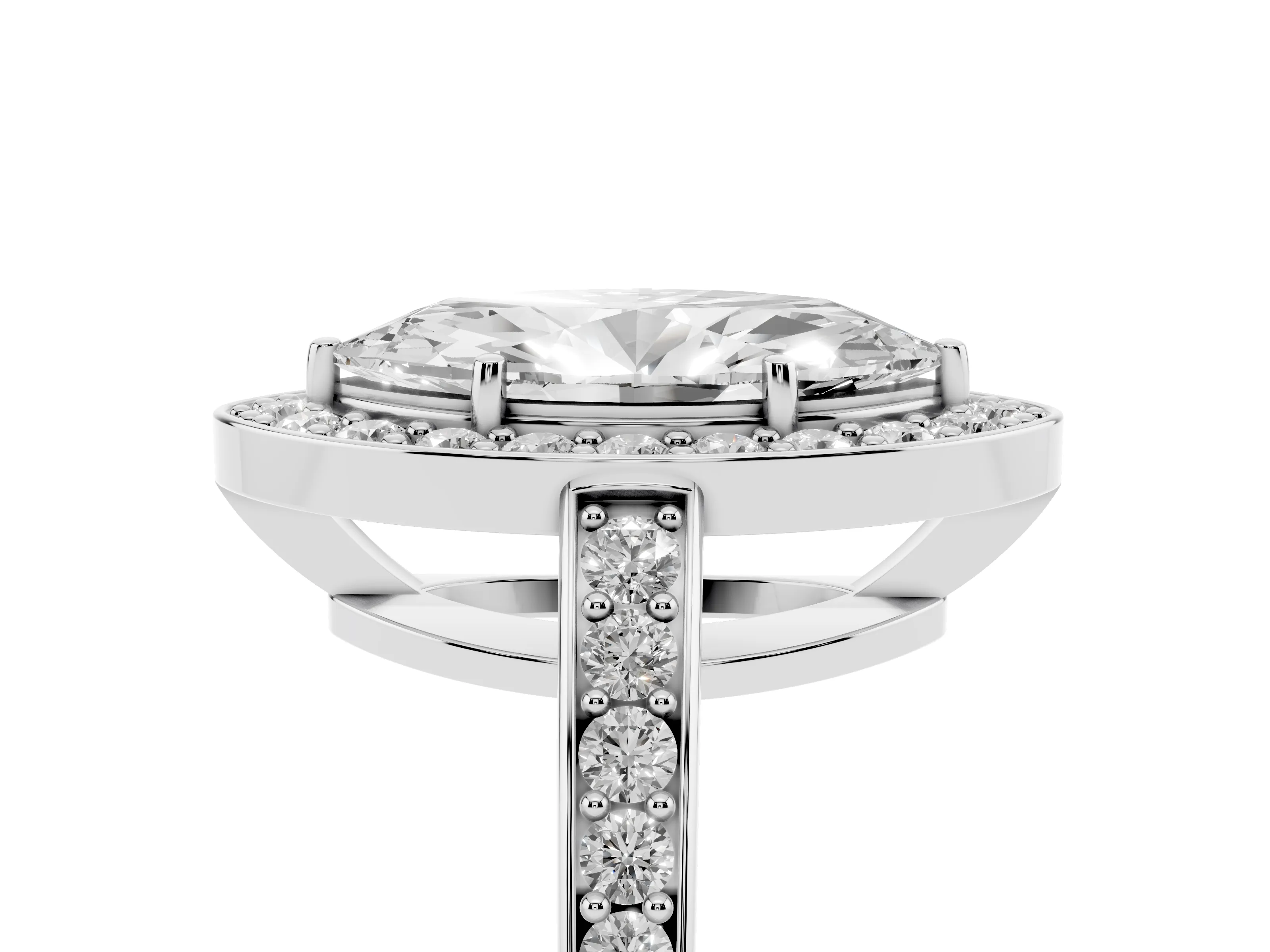 Marquise Cut Diamond Halo Pavé Engagement Ring Set in Silver with Bezel Setting