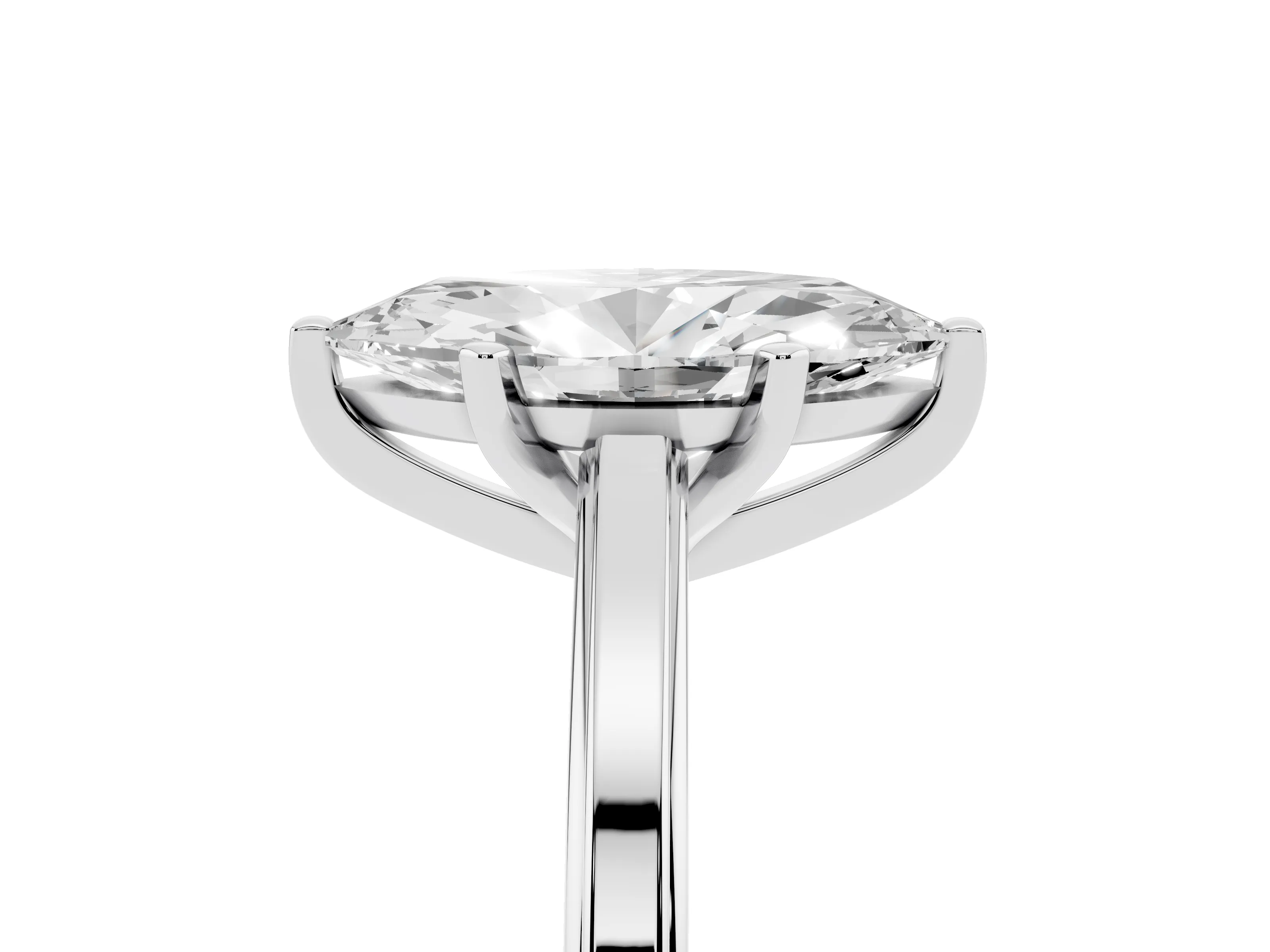 Marquise Cut Diamond Solitaire Ring Set in White gold with Prong Setting and Classic Band