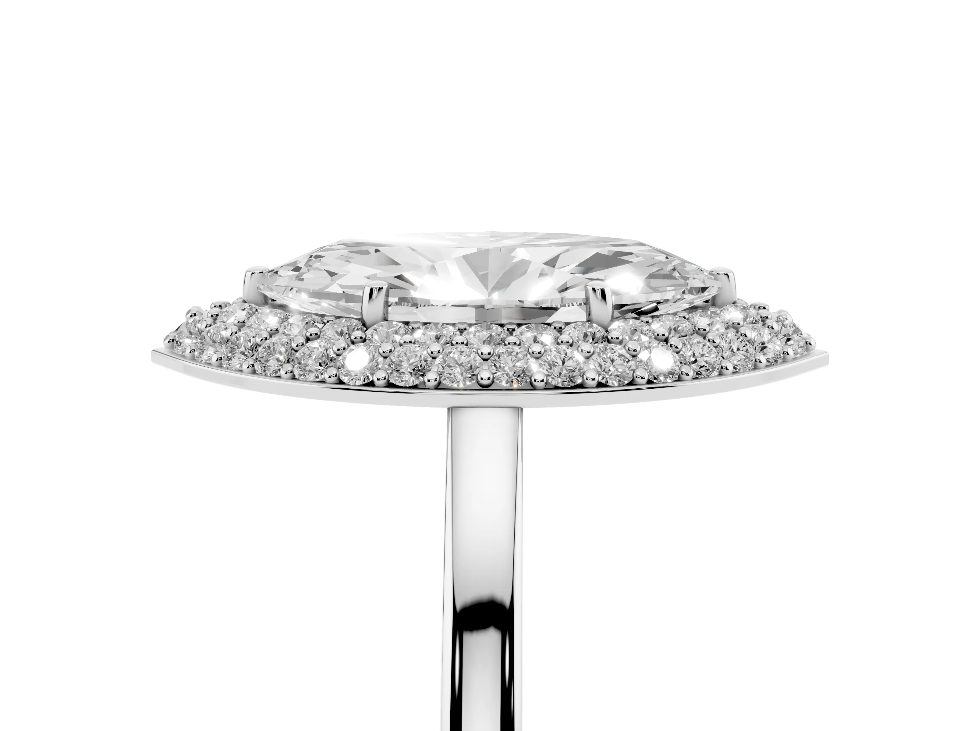 Marquise Cut Diamond Halo Engagement Ring Set in Platinum with Solitaire Band and Prong Setting