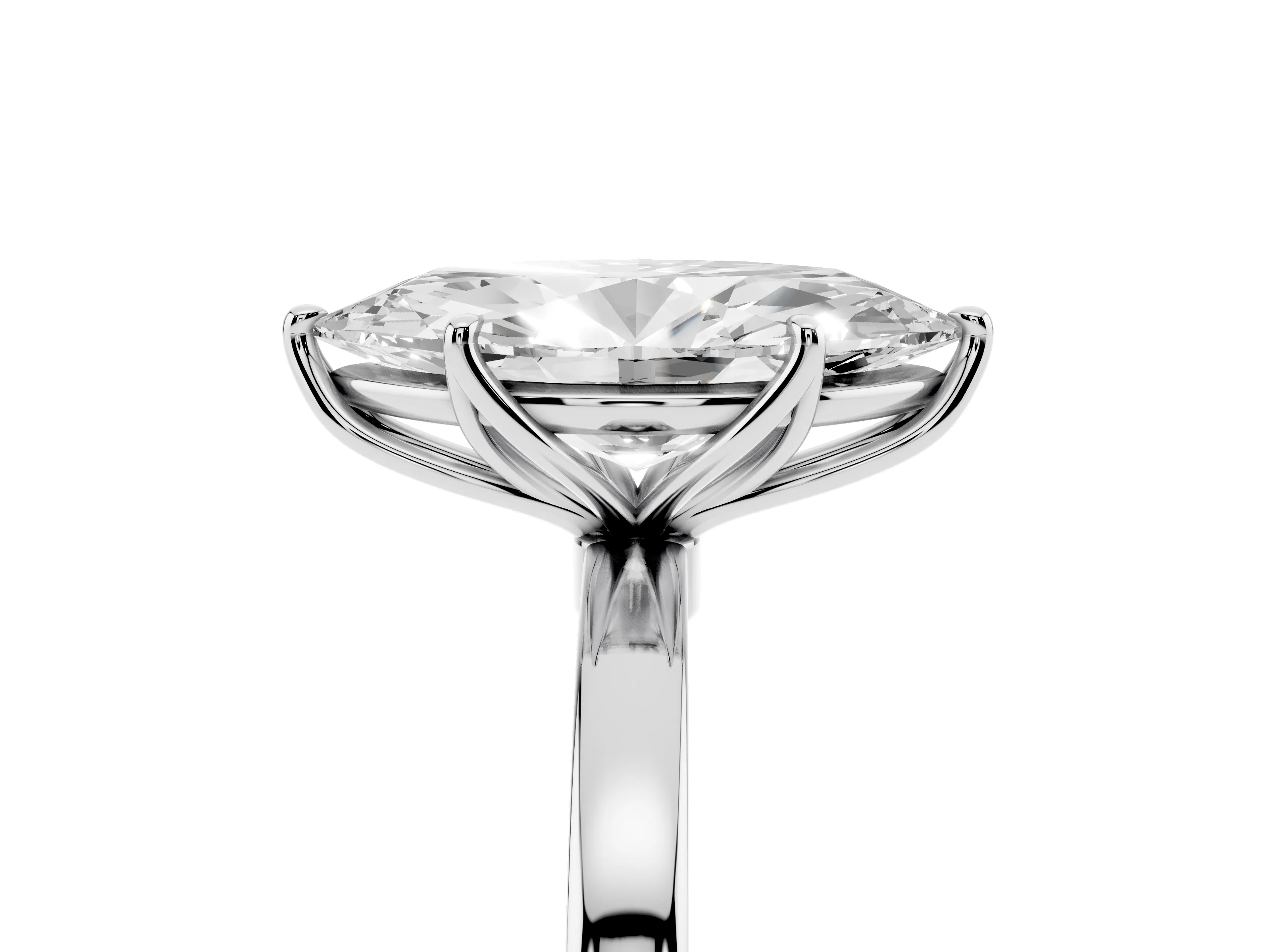 Marquise Cut Diamond Solitaire Ring Set in White gold with Prong Setting and Thin Polished Band