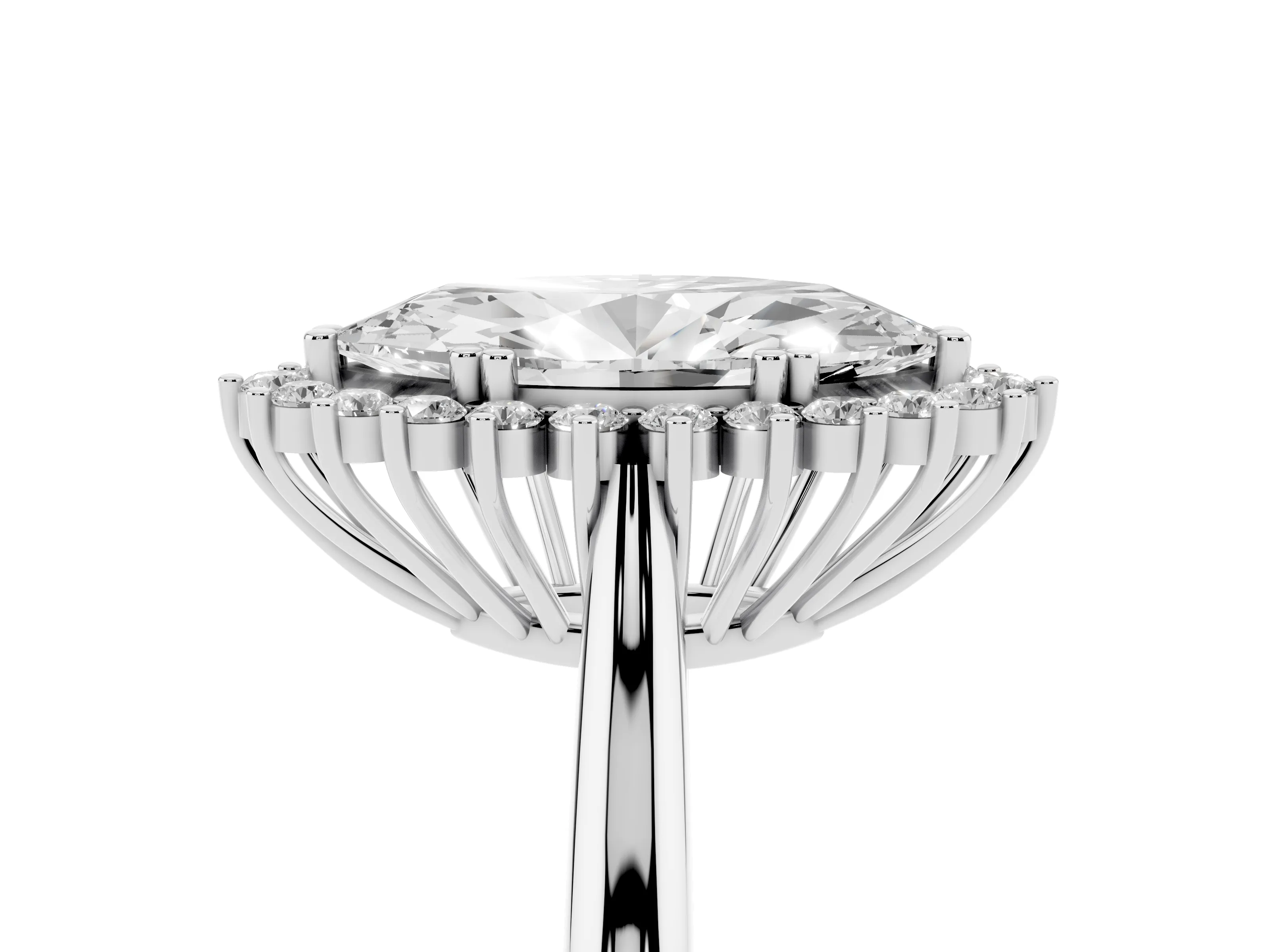 Marquise Cut Diamond Halo Ring Set in Silver with Plain Solitaire Band and Prong Setting