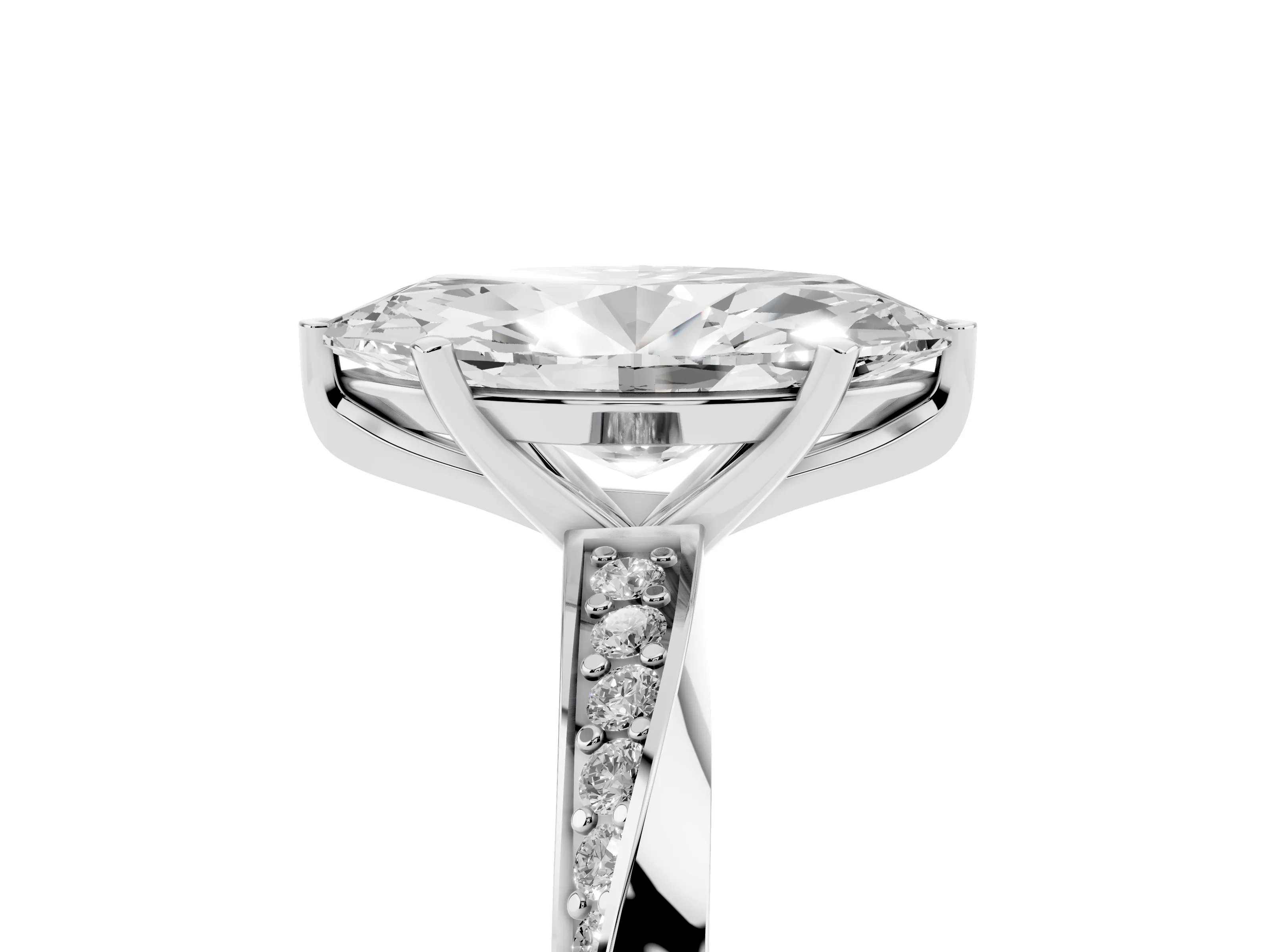 Marquise Cut Diamond Engagement Ring Set in White gold with Side Stone Accents and Prong Setting