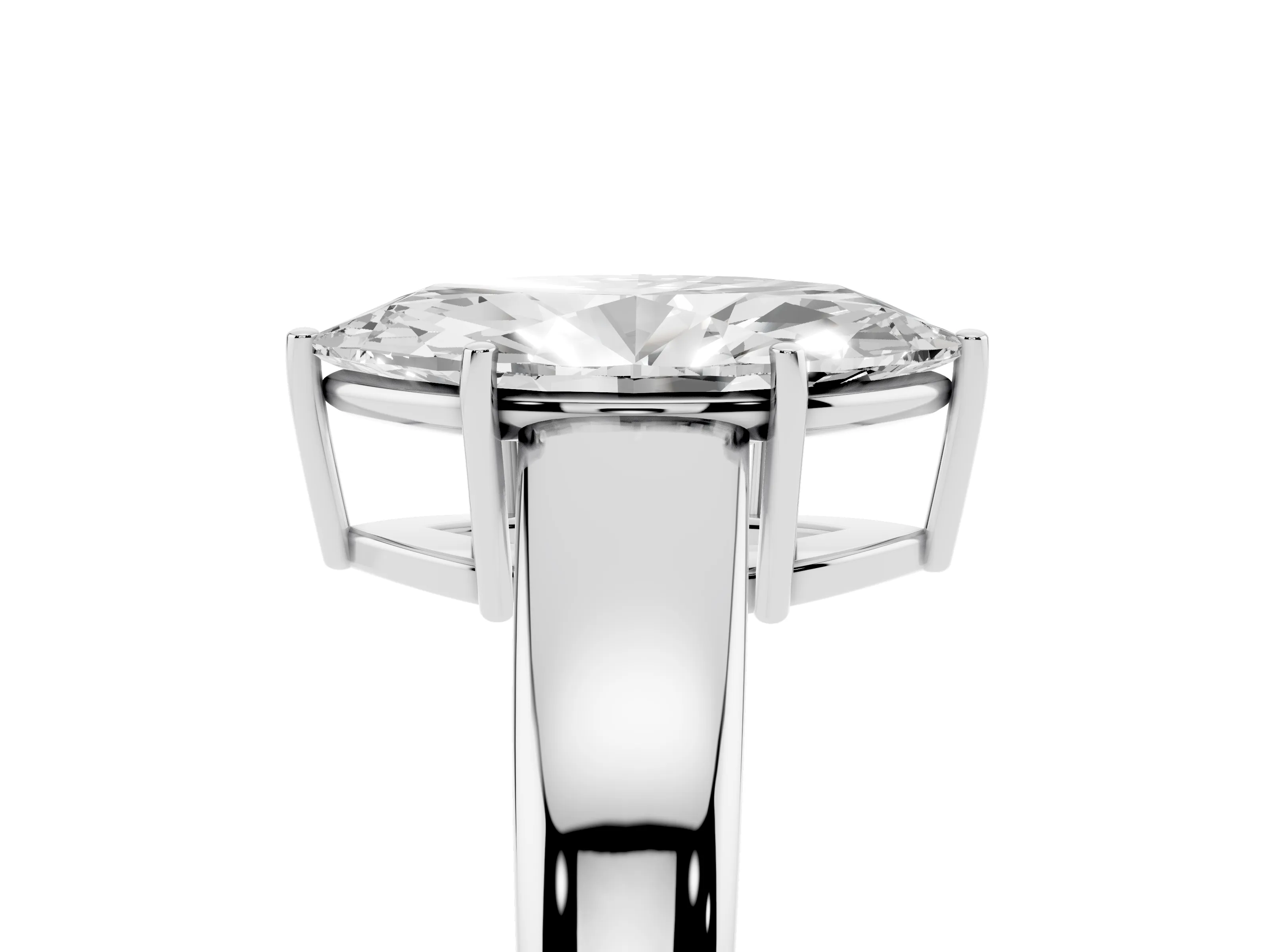 Marquise Cut Diamond Solitaire Ring Set in Silver with Tapered Band and Prong Setting