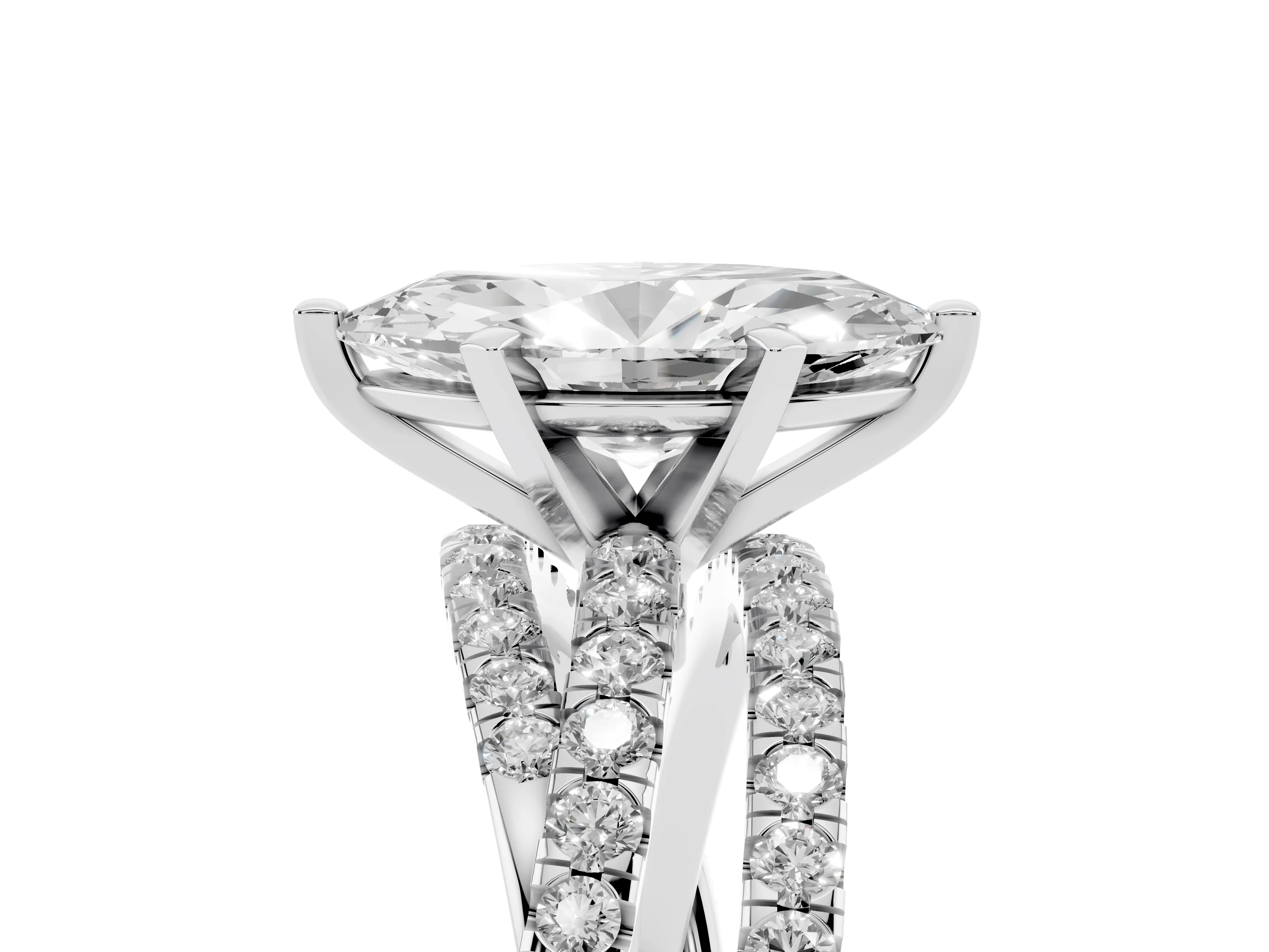 Marquise Cut Diamond Solitaire Twist Band Ring Set in Silver with Pavé Setting and Prong Head