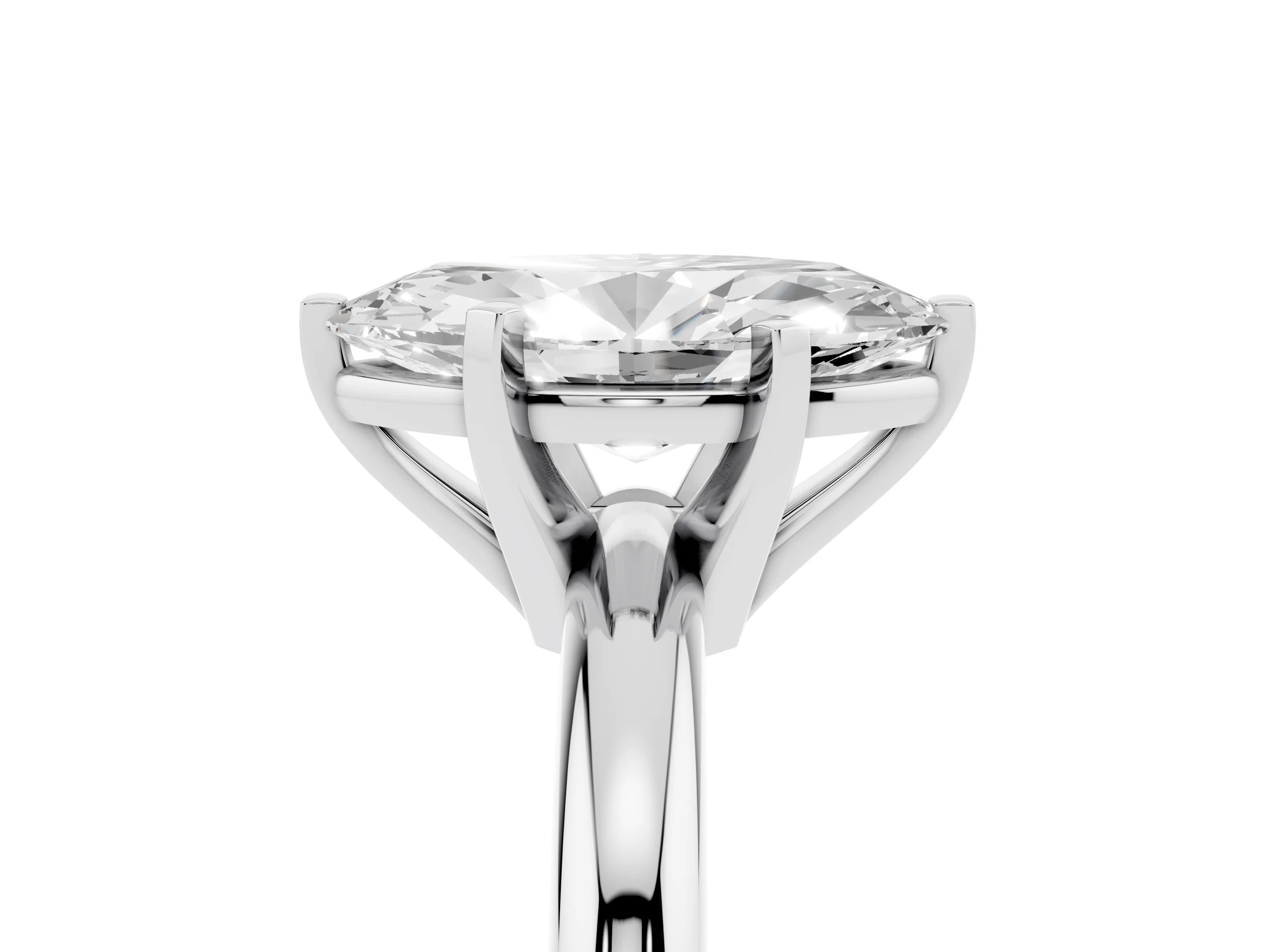 Marquise Cut Diamond Solitaire Engagement Ring Set in White gold with Round Band and Prong Setting