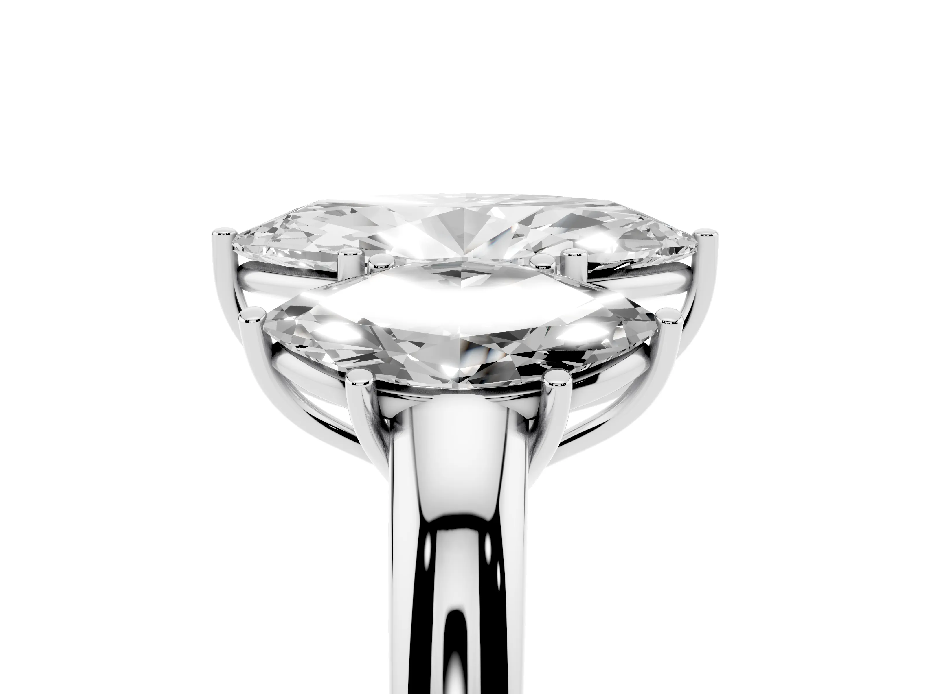 Marquise Cut Diamond Three-Stone Ring Set in Silver with Bold Center and Classic Band