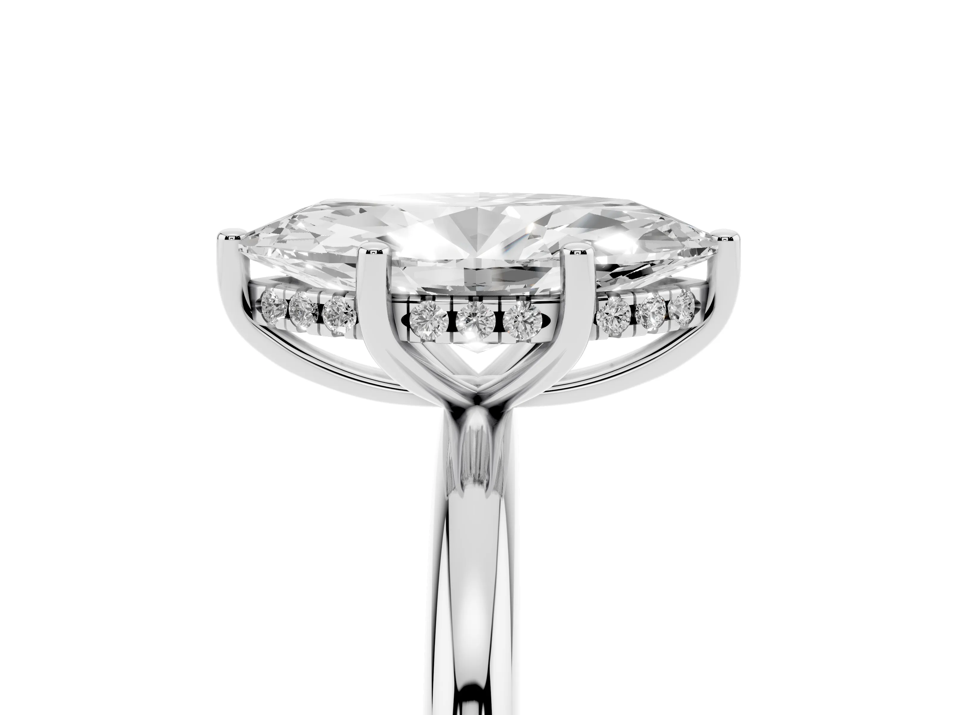 Marquise Cut Diamond Solitaire Engagement Ring Set in Silver with Prong Setting and Polished Band