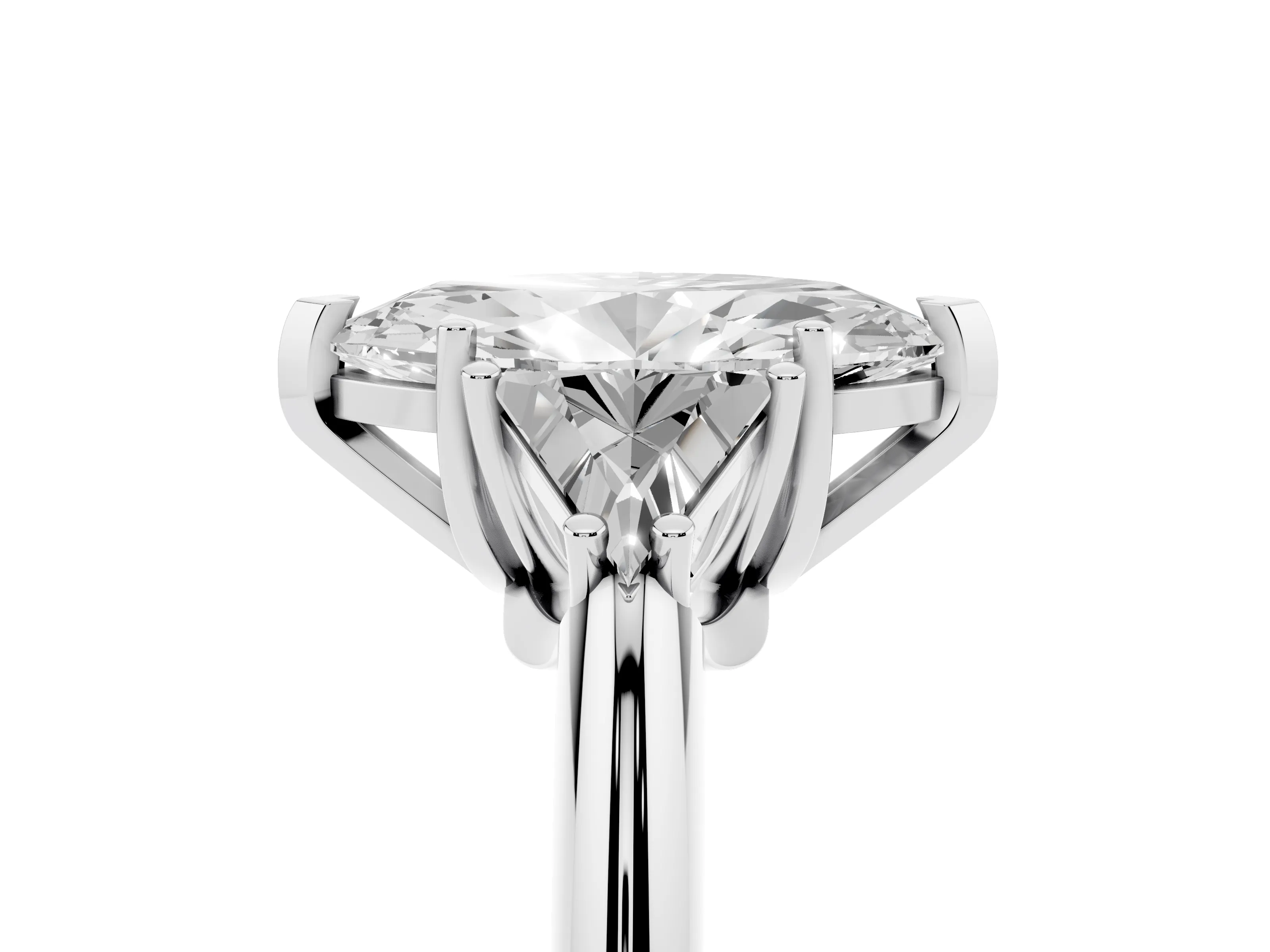 Marquise Cut Diamond Three-Stone Engagement Ring Set in White gold with Trillion Side Stones