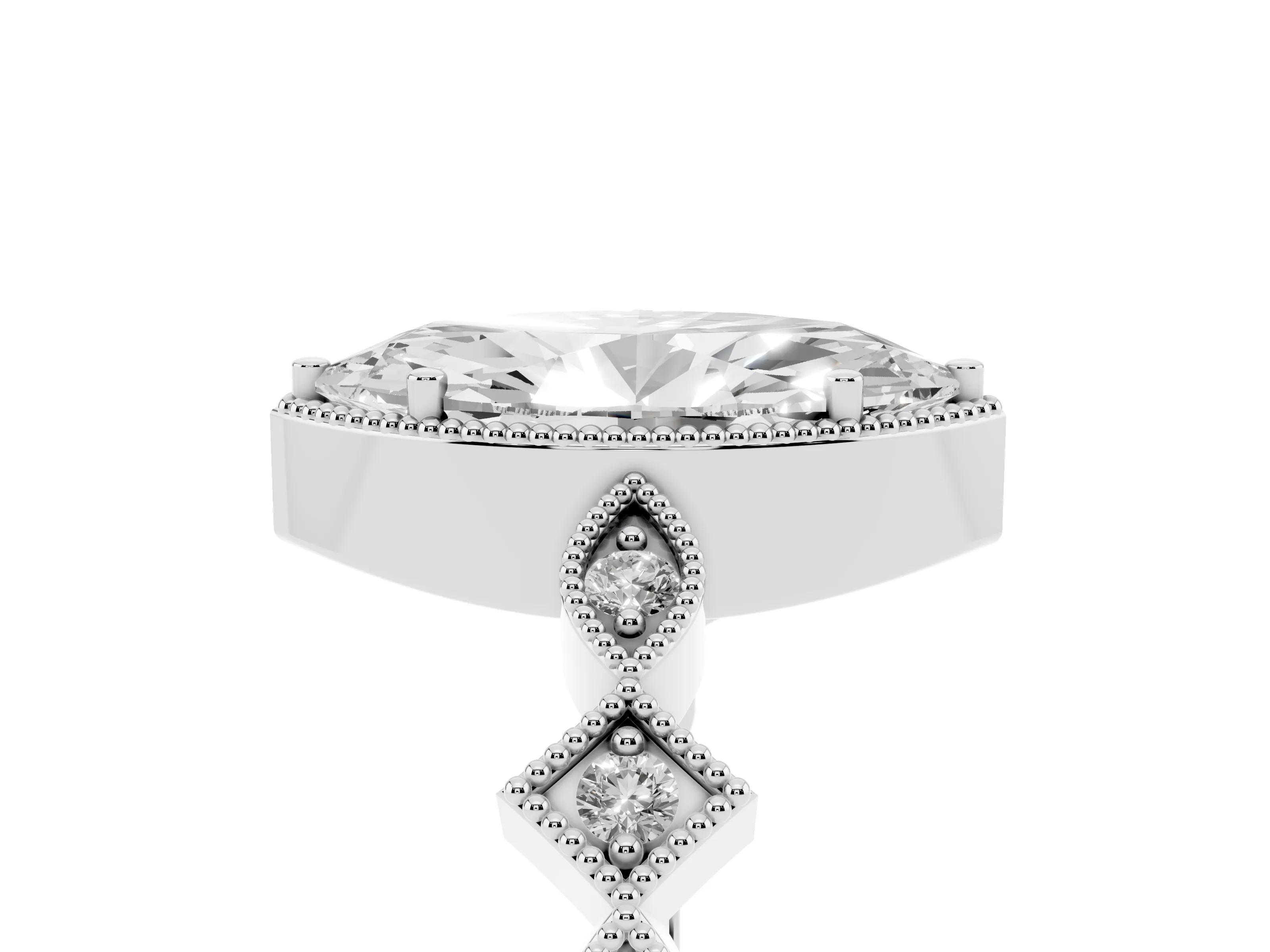 Marquise Cut Diamond Milgrain Marquise Twist Band Ring Set in Platinum with Prong Setting