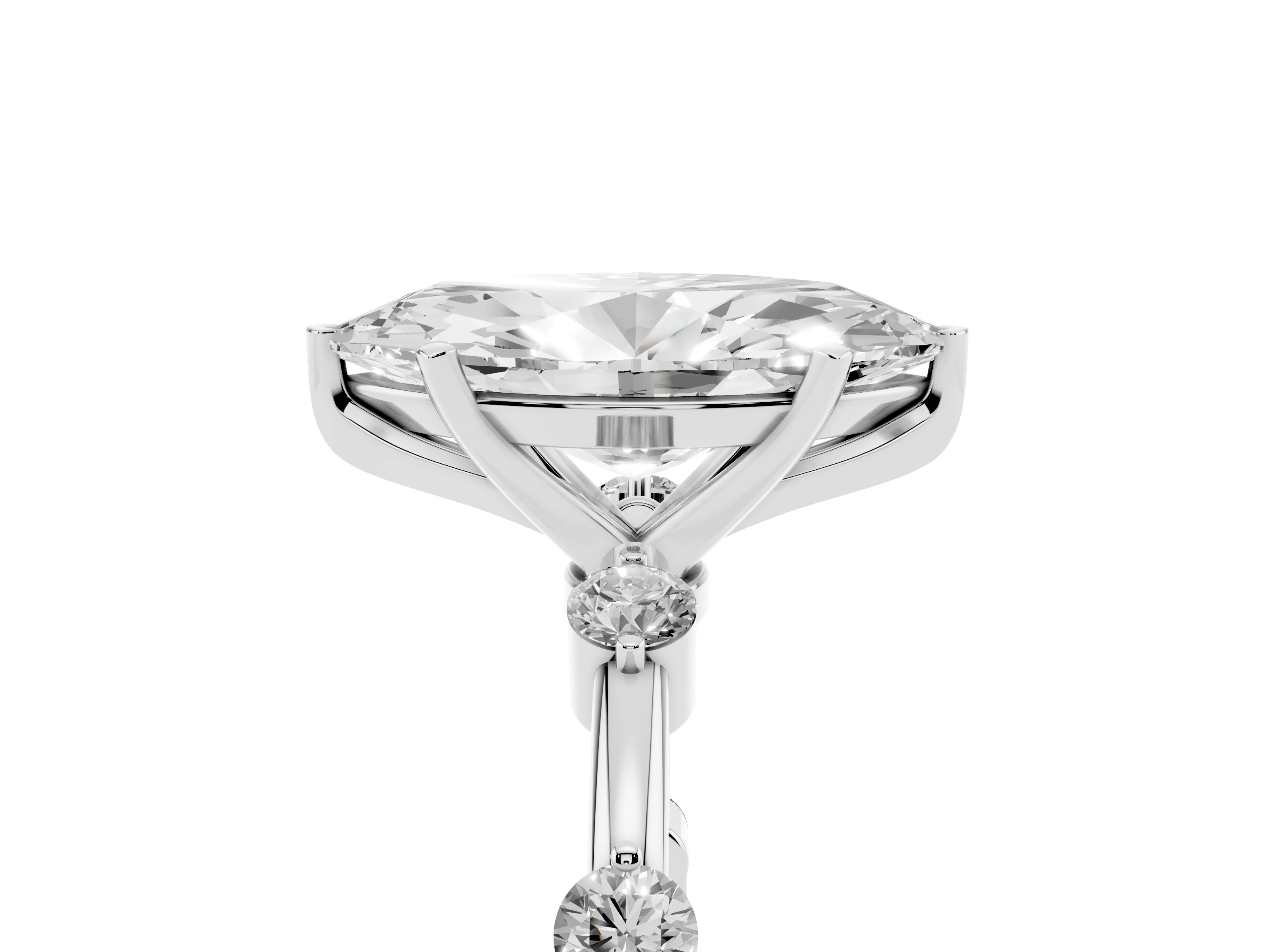 Marquise Cut Diamond Solitaire Ring Set in White gold with Bezel Set Side Stones and Prong Setting