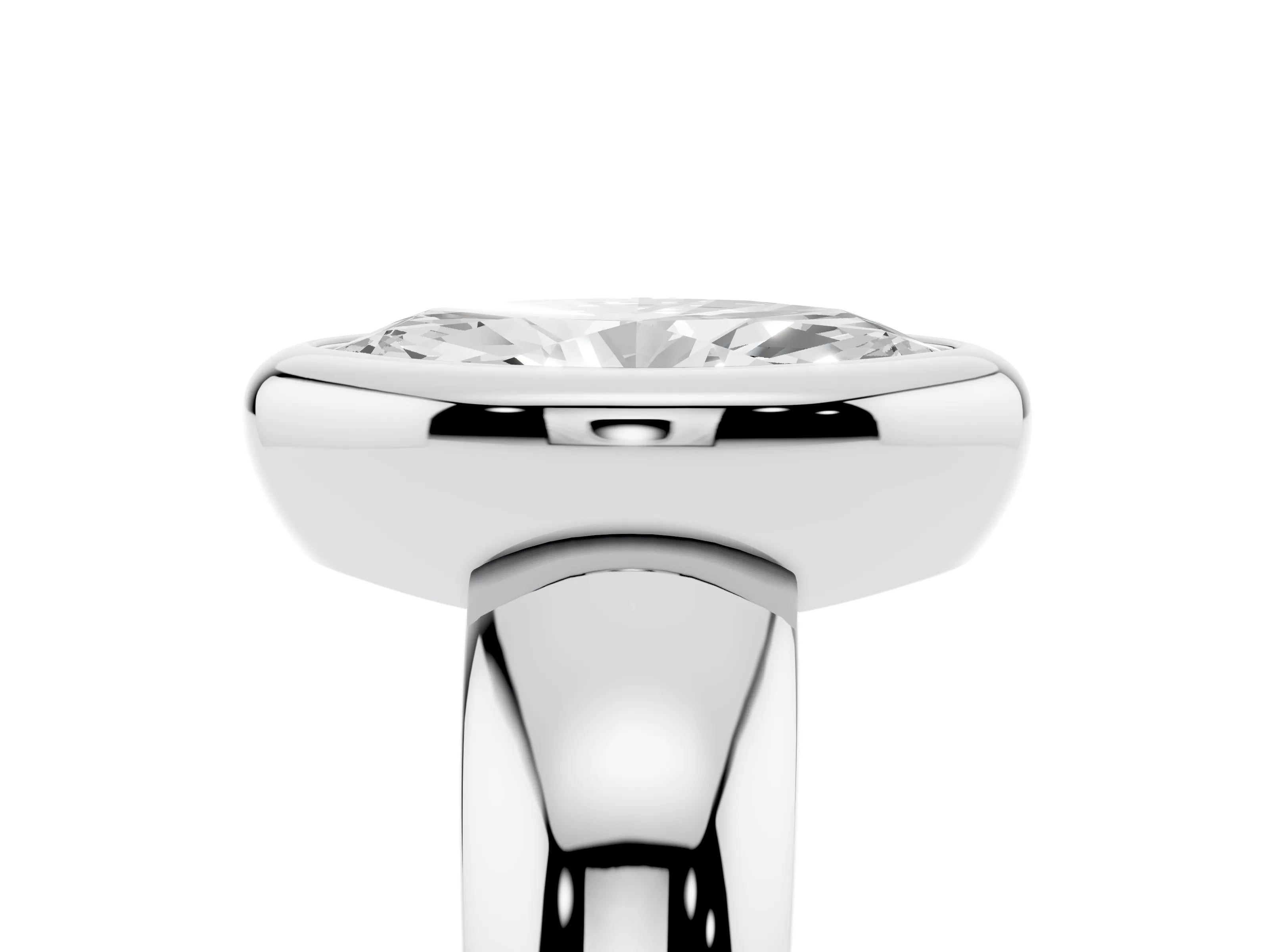 Bezel Set Marquise Cut Diamond Solitaire Ring Set in Silver with Wide Band