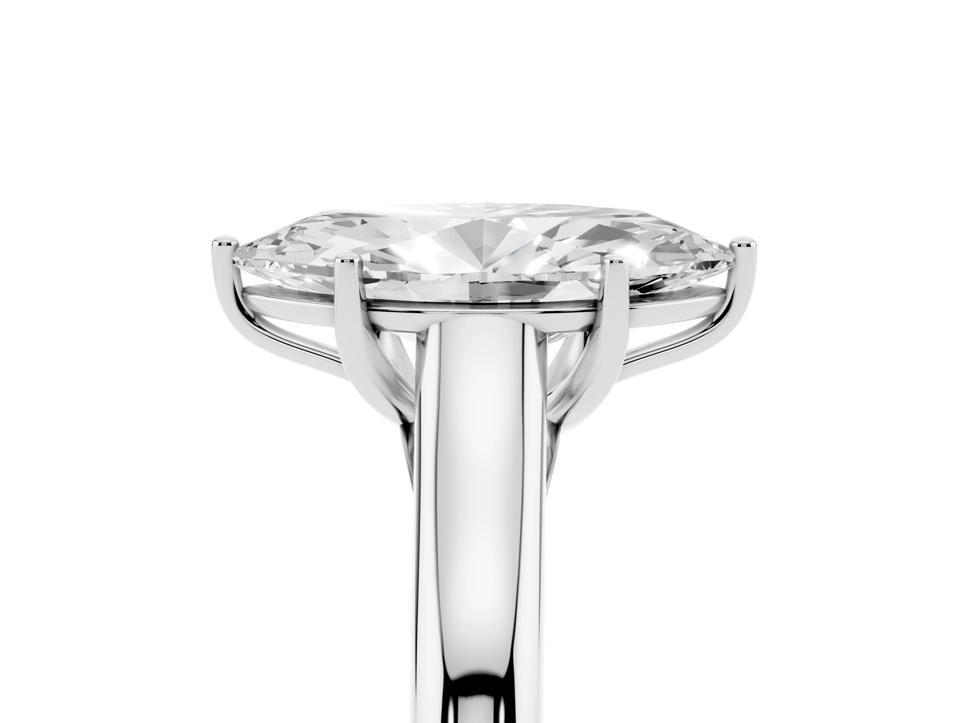 Marquise Cut Diamond Solitaire Engagement Ring Set in White gold with Subtly Tapered Band and Prong Setting