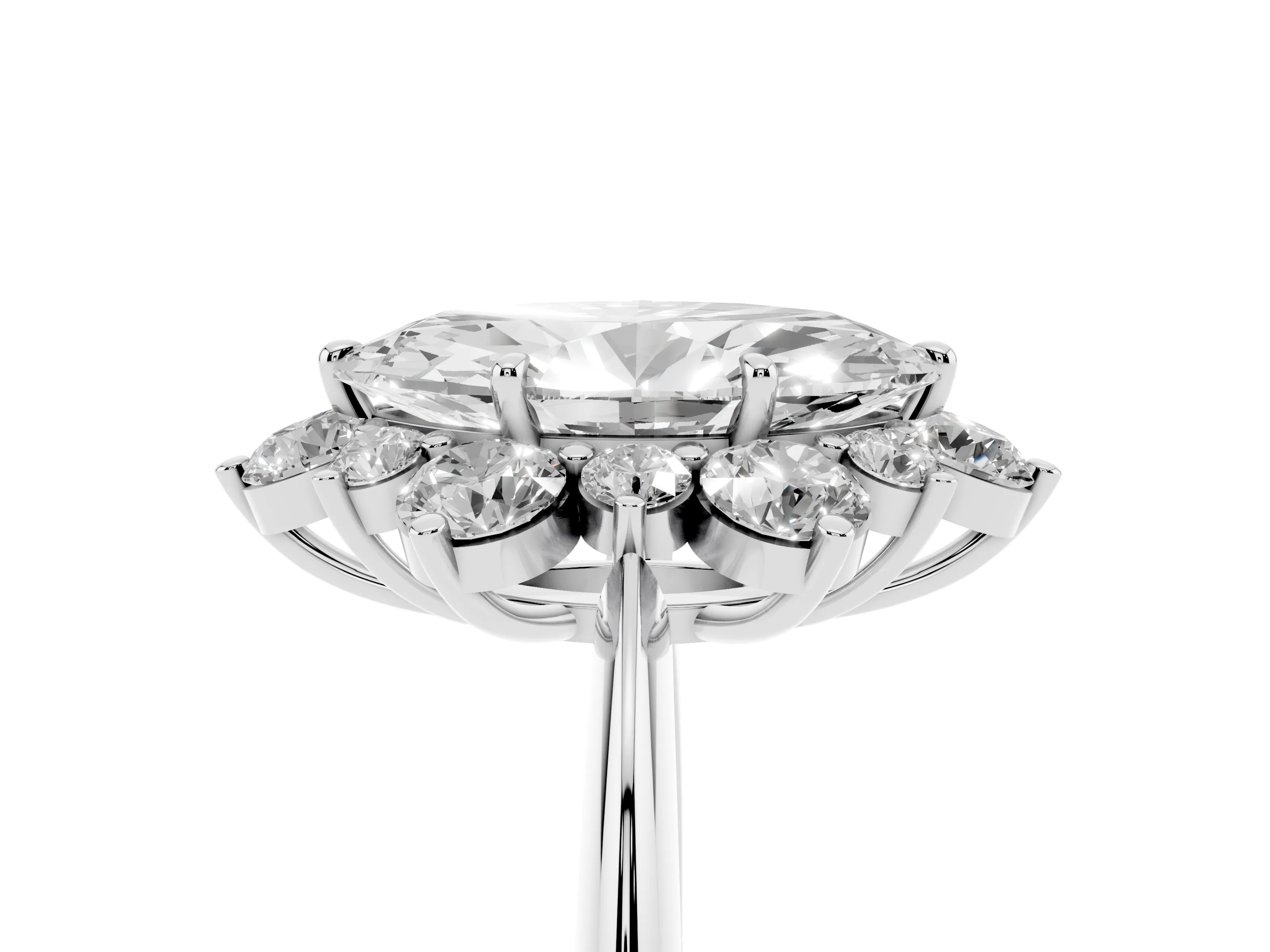 Marquise Cut Diamond Cluster Halo Ring Set in White gold with Solitaire Band and Prong Setting