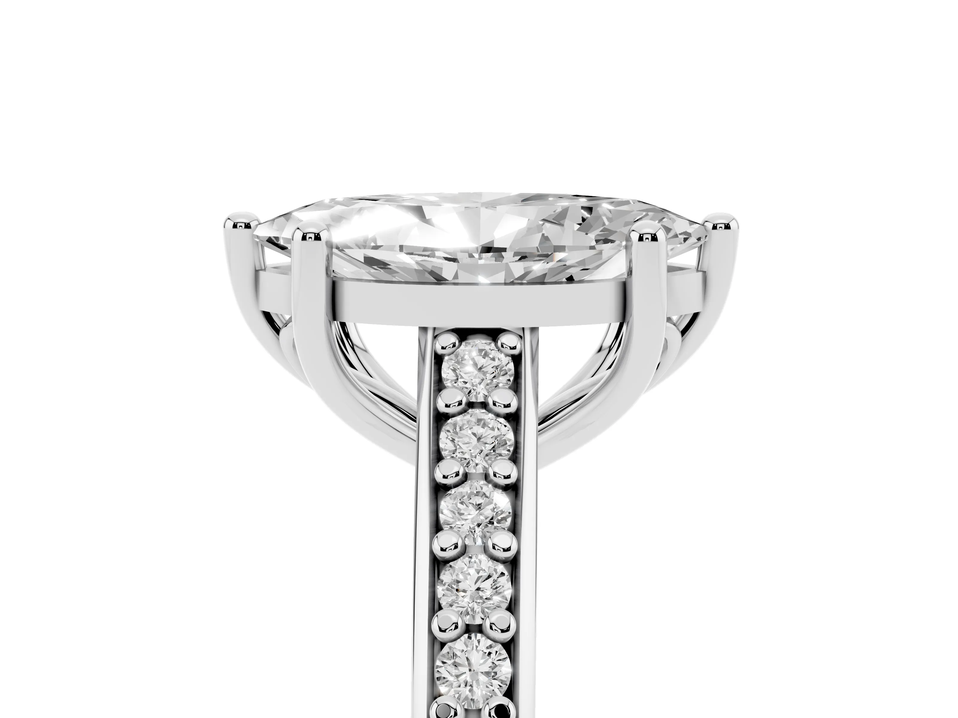 Marquise Cut Diamond Prong Set Solitaire Engagement Ring Set in Platinum with Pavé Band