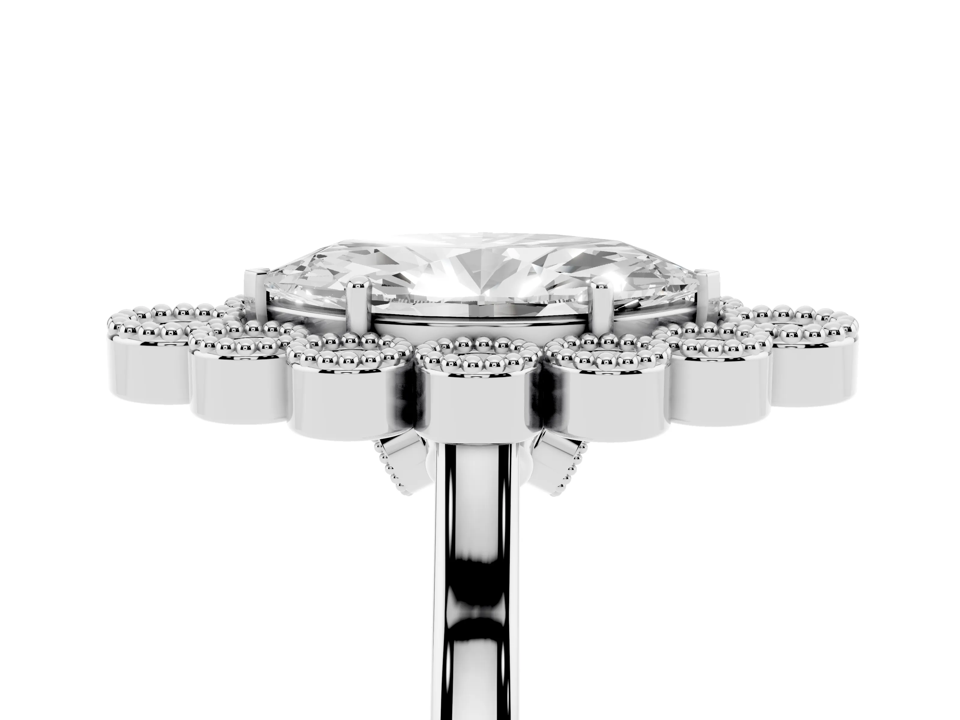 Marquise Cut Diamond Cluster Halo Ring Set in Platinum with Milgrain Bezel Accents and Plain Band
