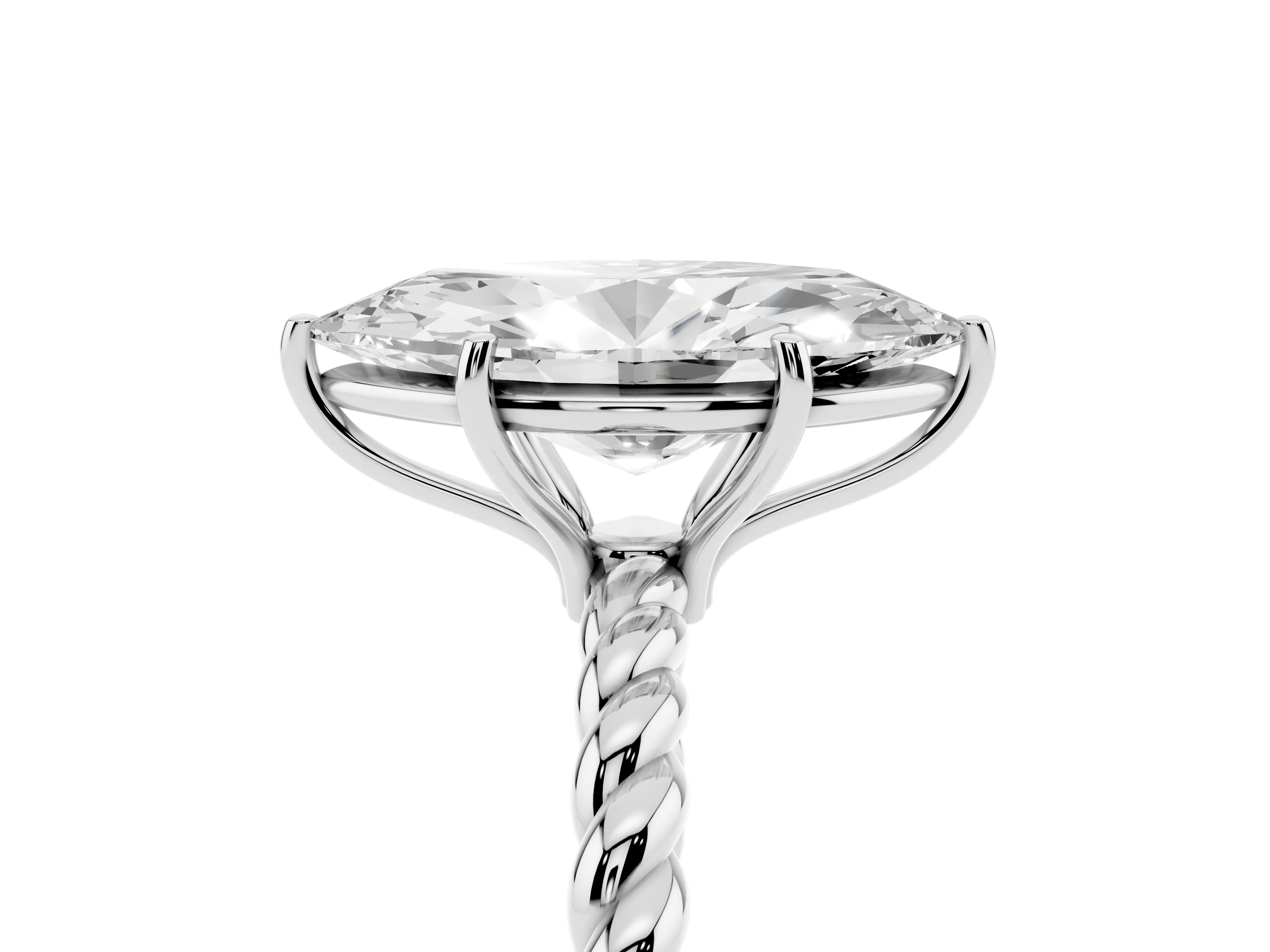 Marquise Cut Diamond Solitaire Ring Set in Silver with Twist Band and Prong Setting