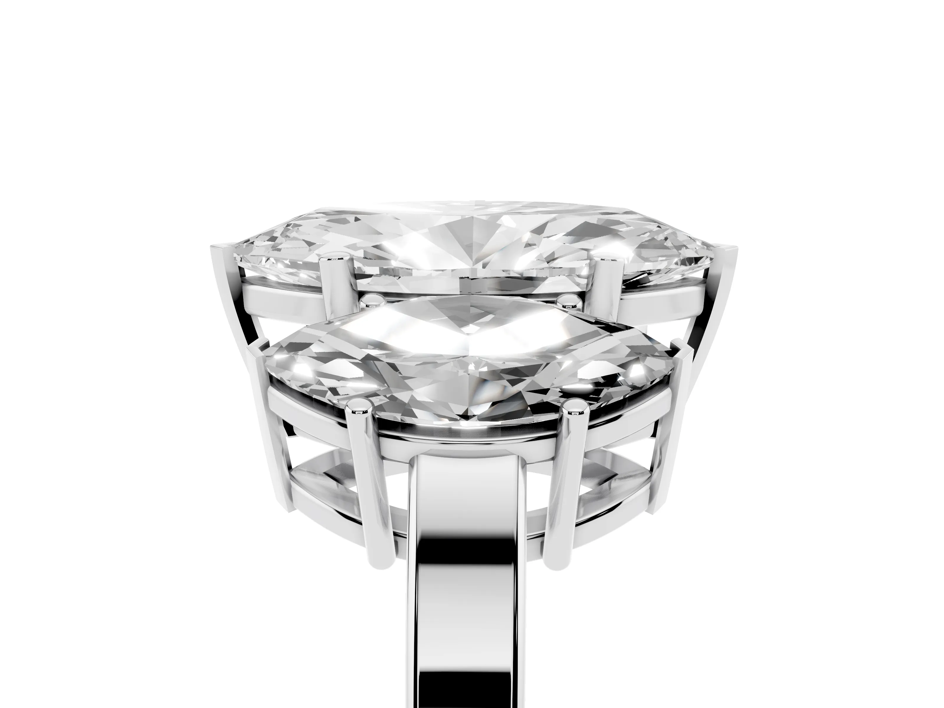 Marquise Cut Diamond Three-Stone Engagement Ring Set in Silver with Flat Band