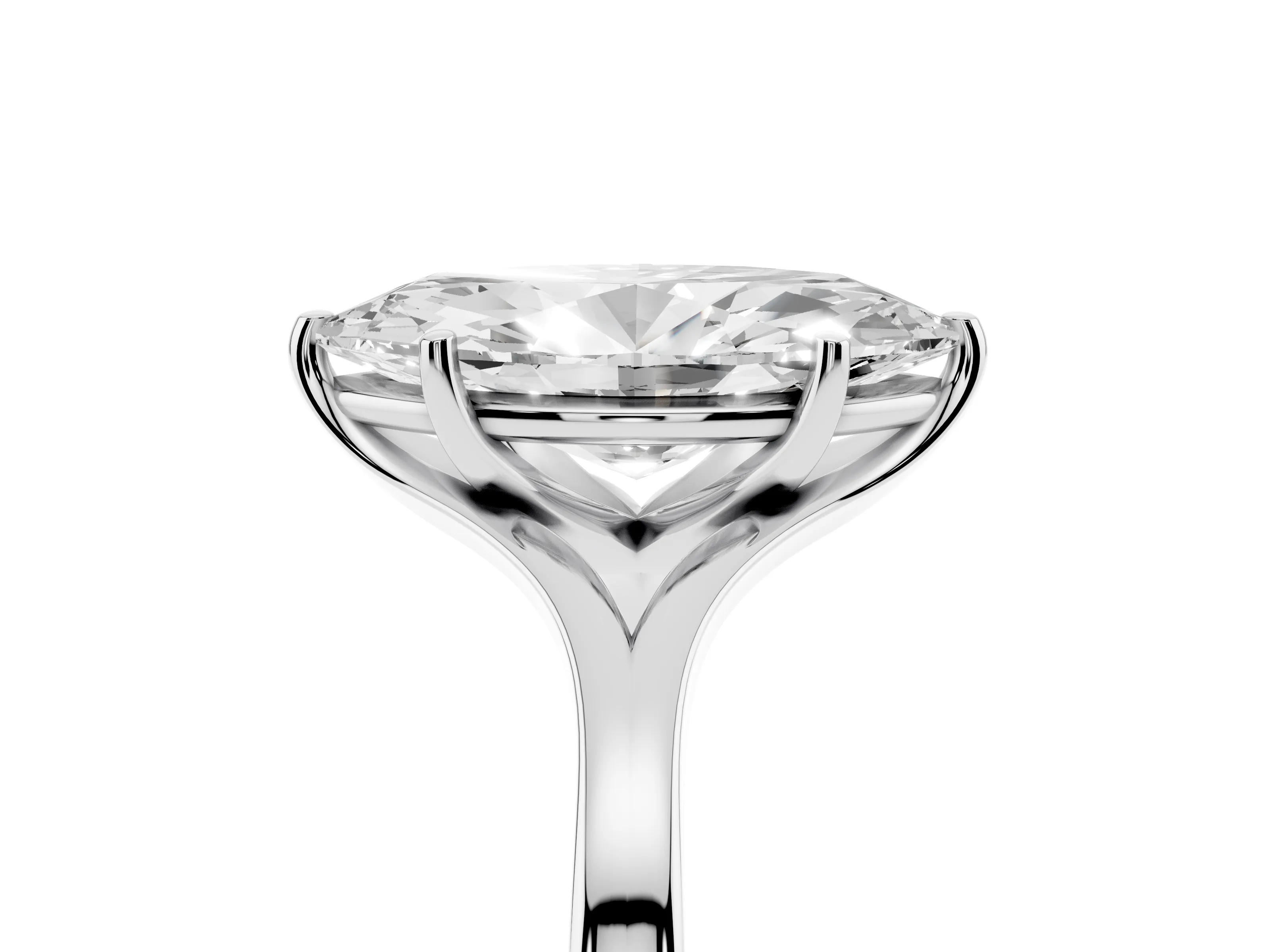 Marquise Cut Diamond Solitaire Ring Set in Platinum with Polished Tapered Band and Prong Setting
