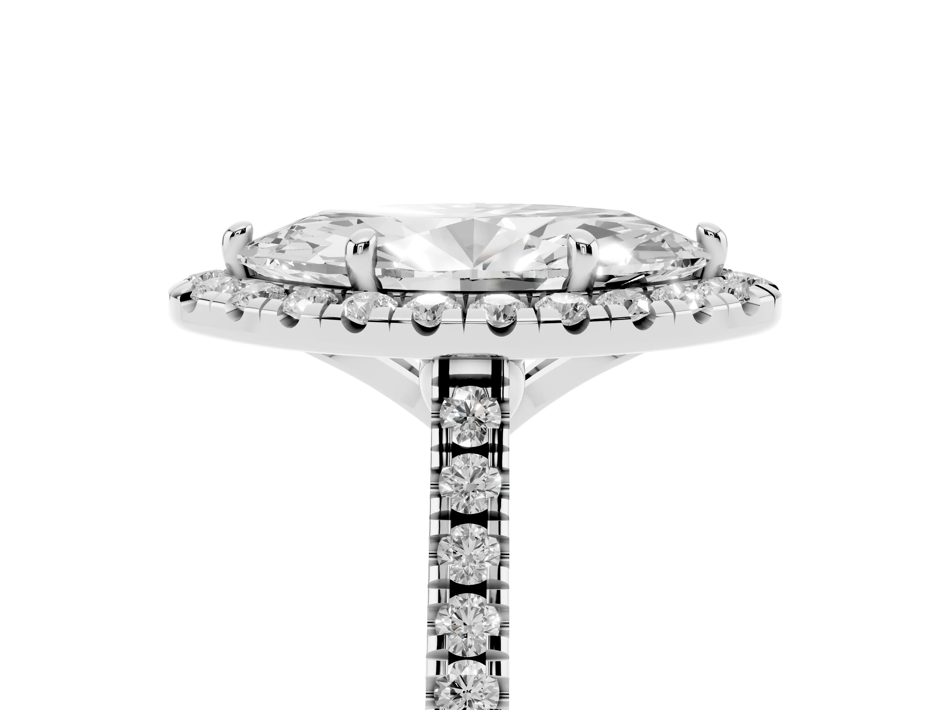 Marquise Cut Diamond Cushion Halo Ring Set in Platinum with Pavé Band