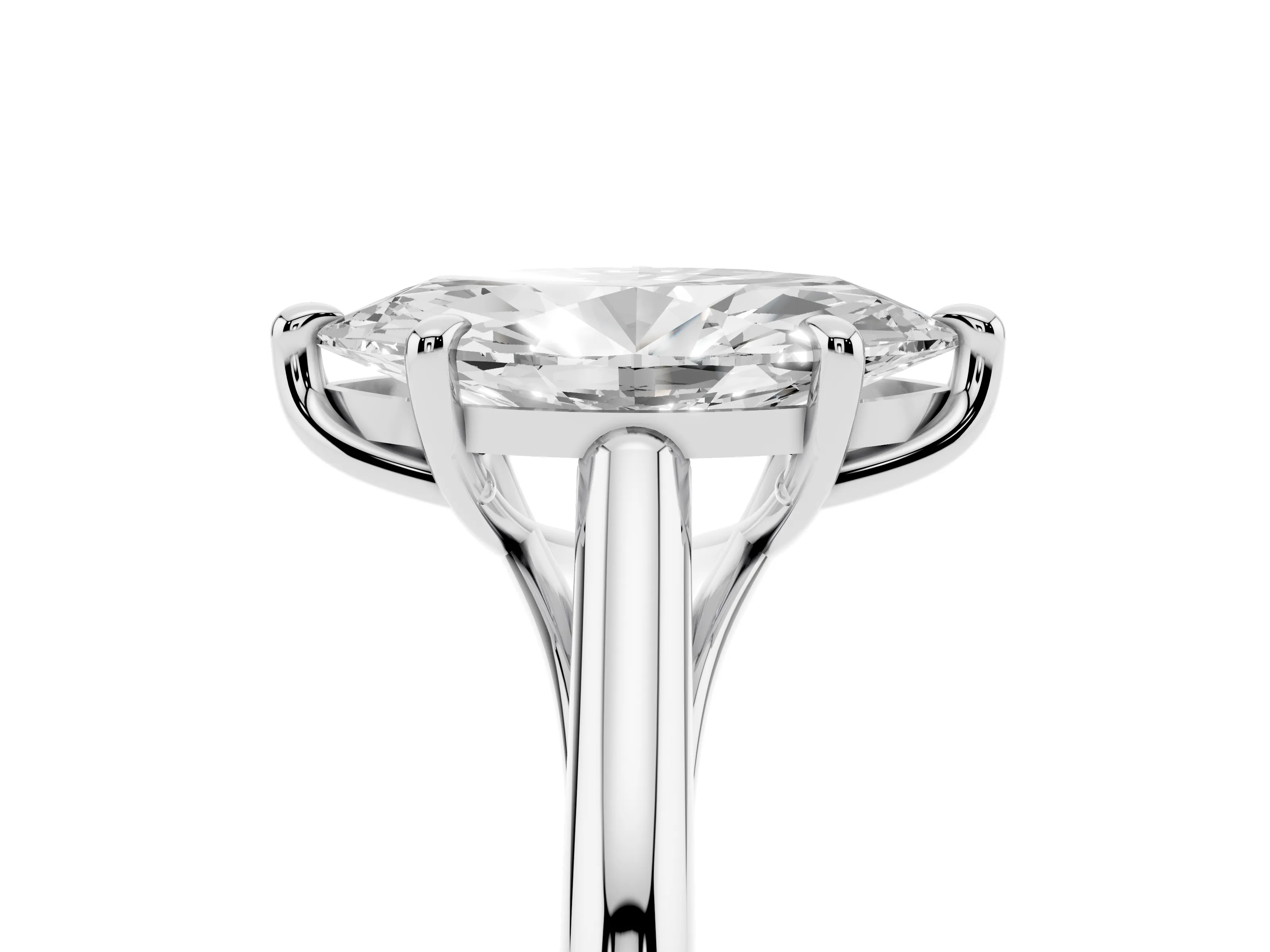 Marquise Cut Diamond Solitaire Engagement Ring Set in Silver with Prong Setting and Plain Classic Band