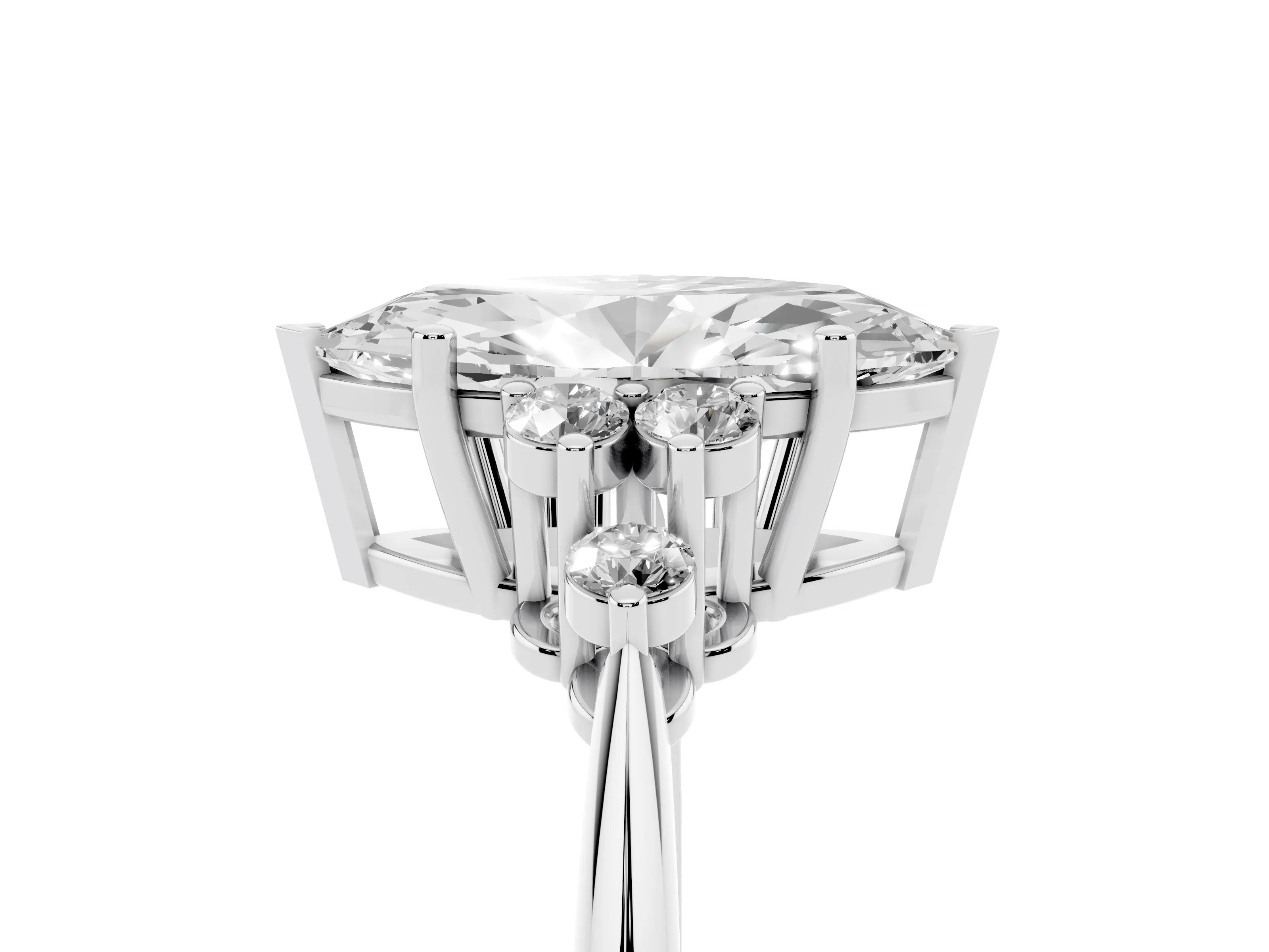 Marquise Cut Diamond Cluster Ring Set in Silver with Plain Band and Prong Setting