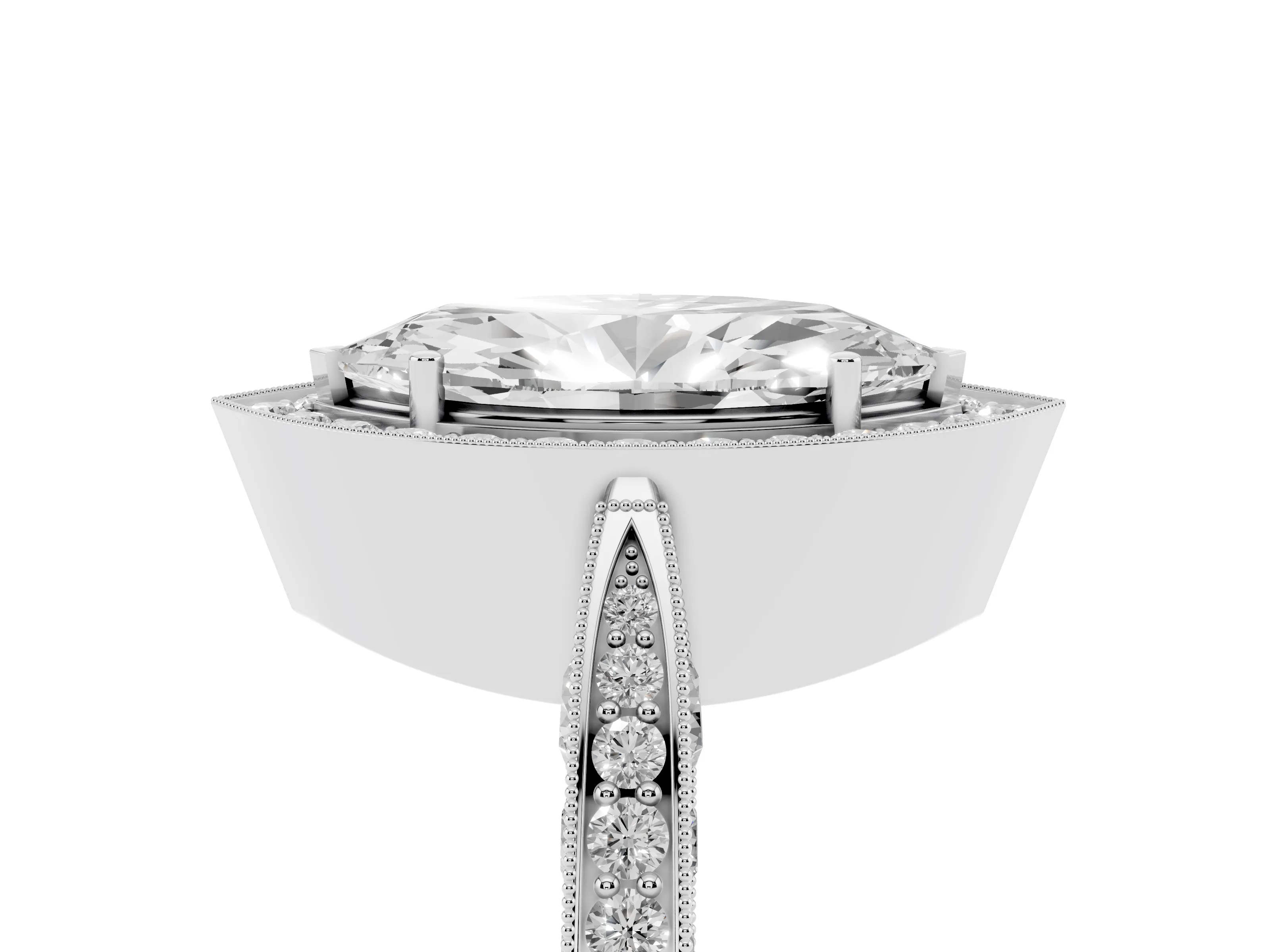Marquise Cut Diamond Halo Engagement Ring Set in Platinum with Accent Split Shank Band