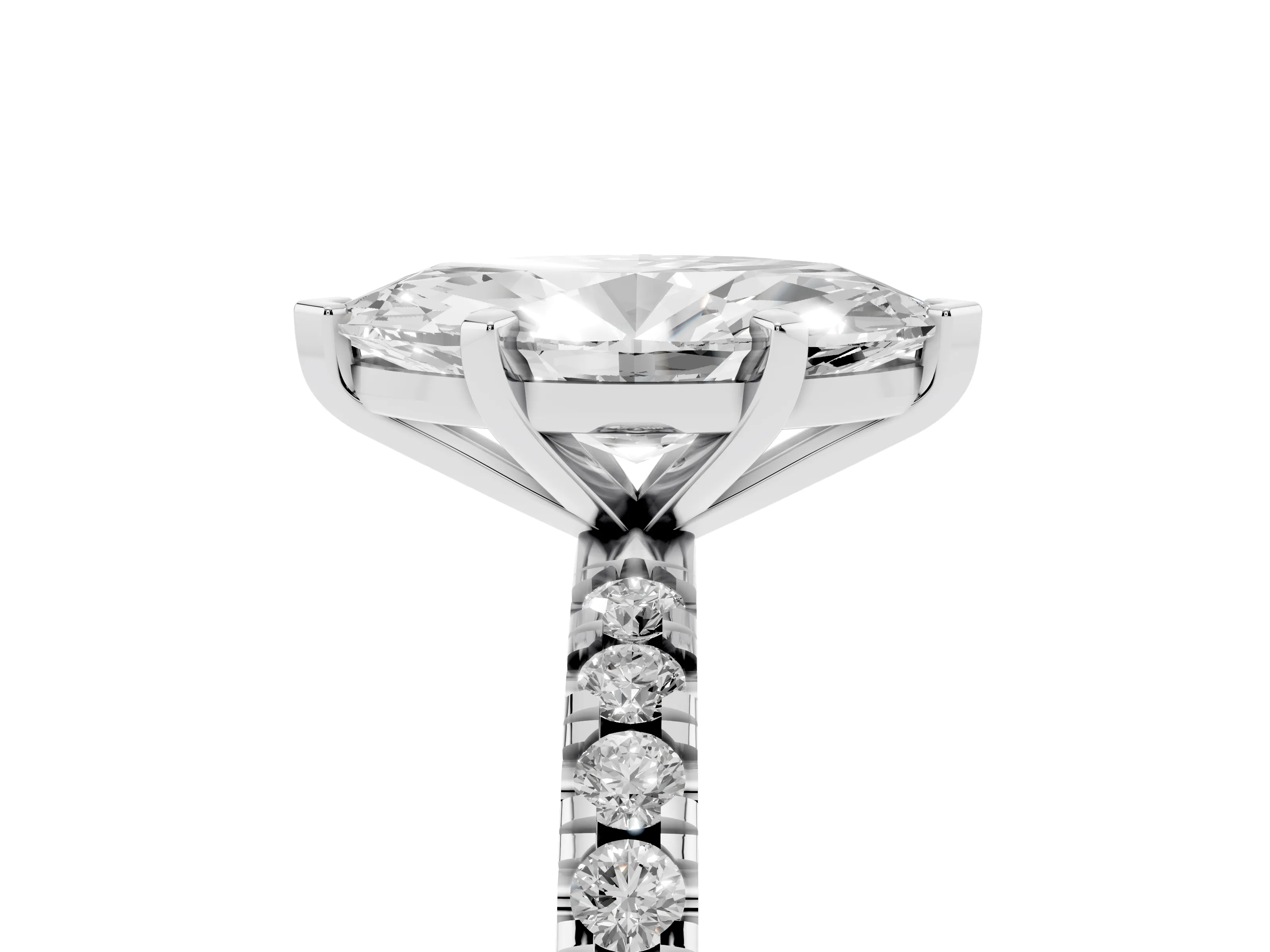 Marquise Cut Diamond Pavé Band Solitaire Set in White gold with Prong Setting