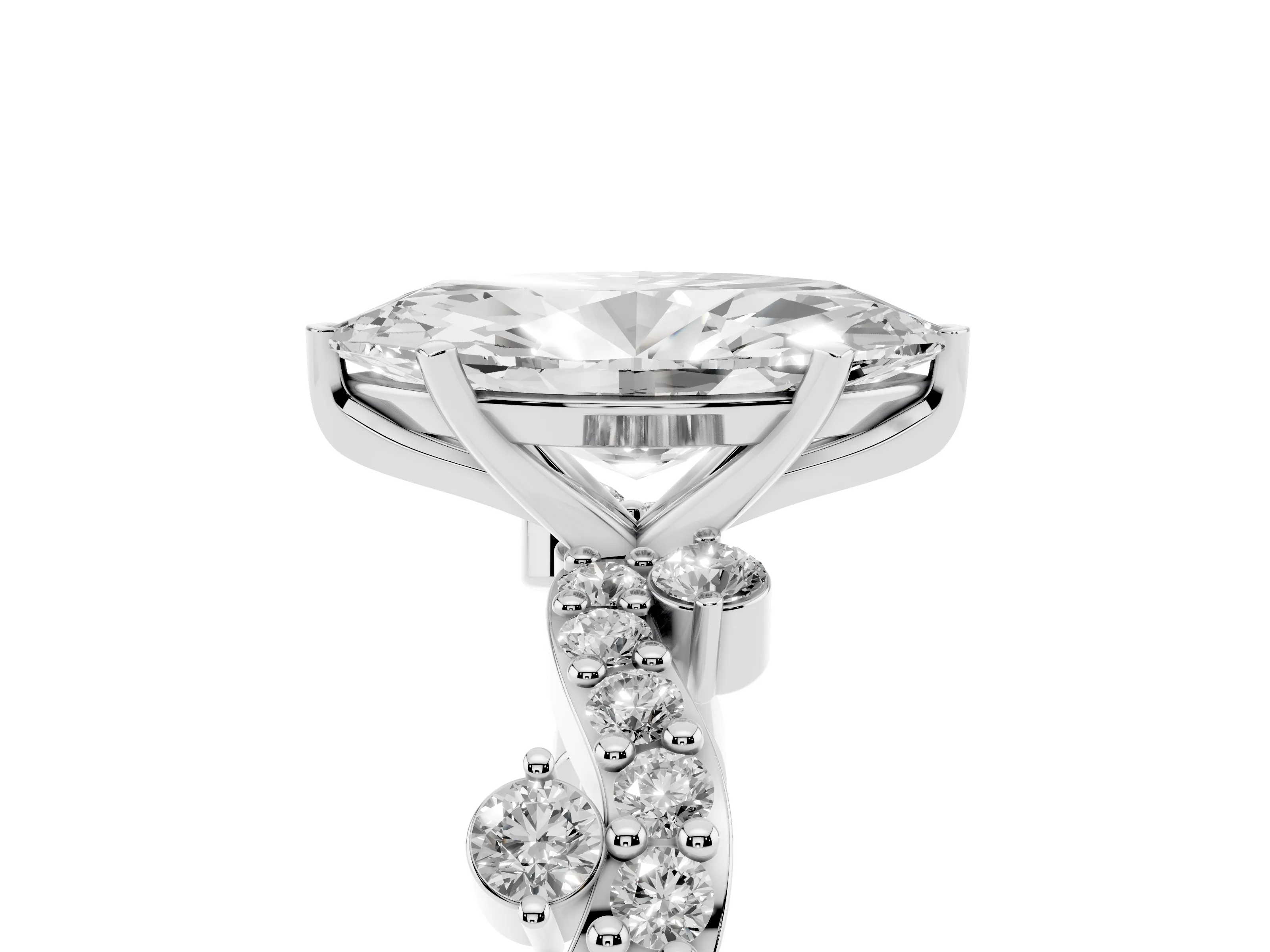 Marquise Cut Diamond Solitaire Twisted Band Set in Silver with Pavé Setting