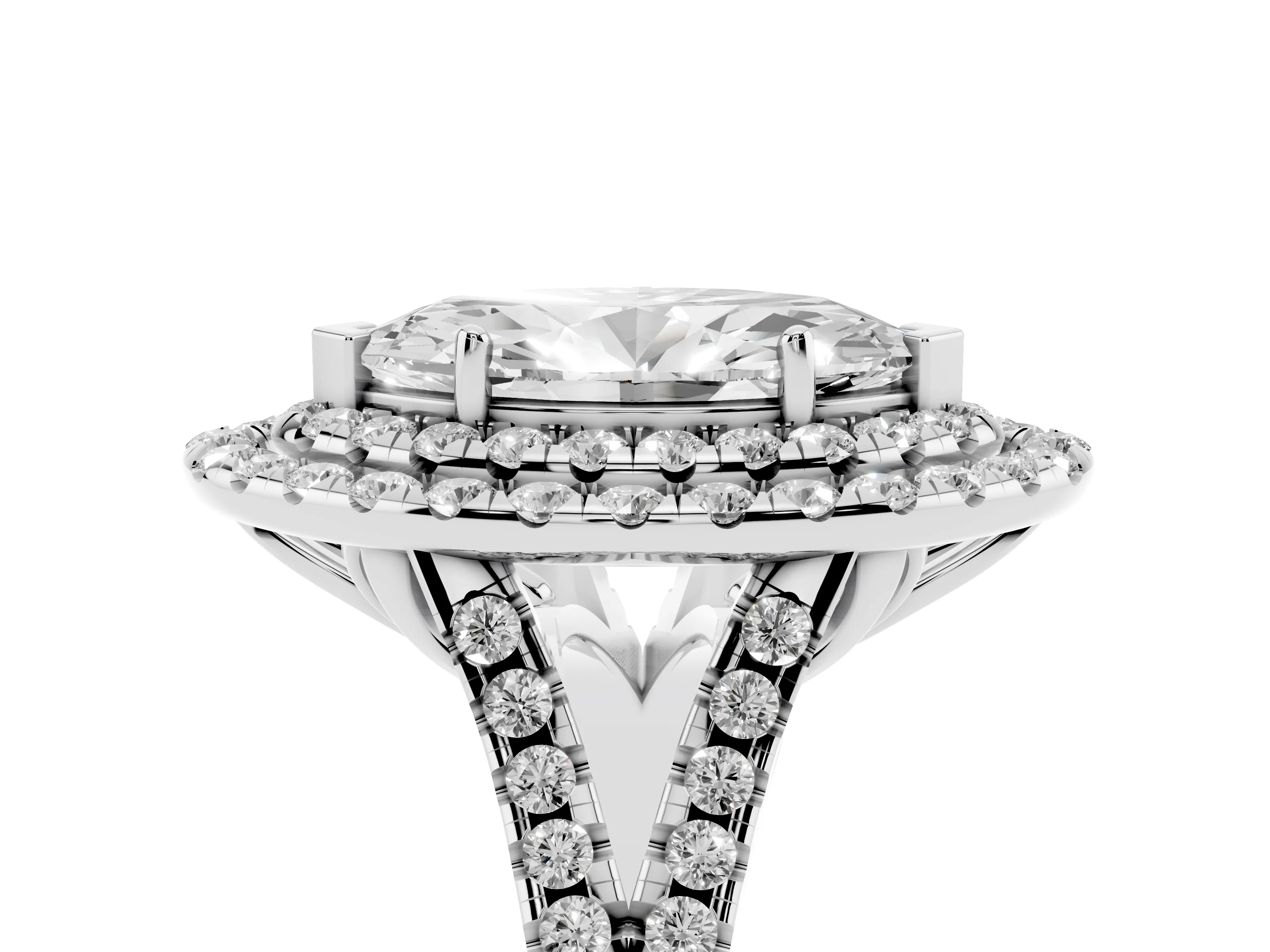 Marquise Cut Diamond Double Halo Ring Set in Silver with Pavé Split Shank and Prong Setting