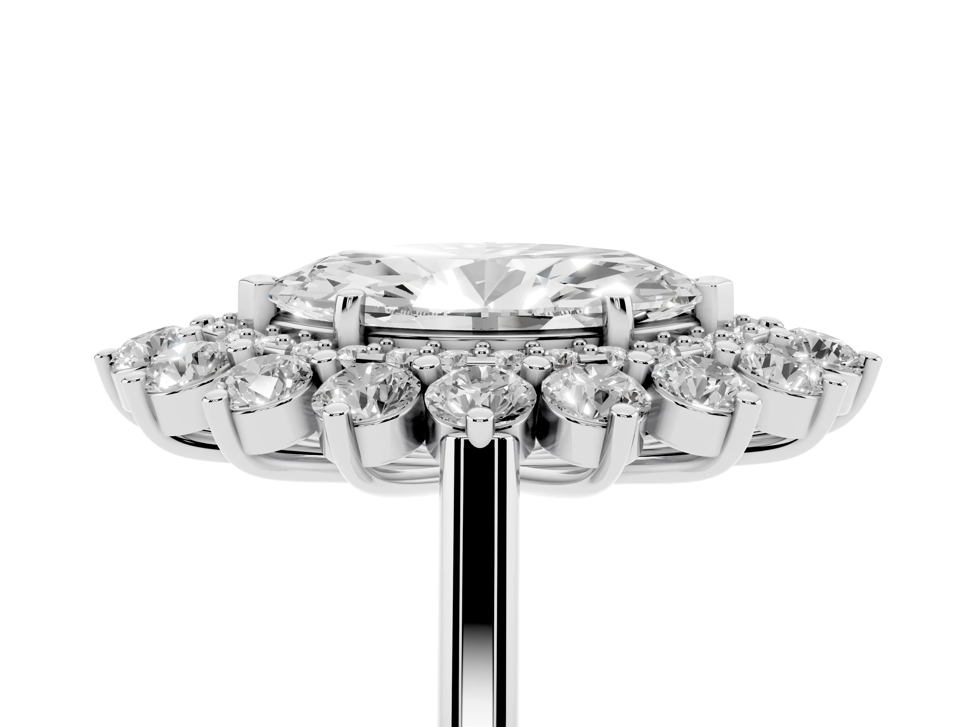 Marquise Cut Diamond Floral Double Halo Ring Set in Platinum with Round Petals