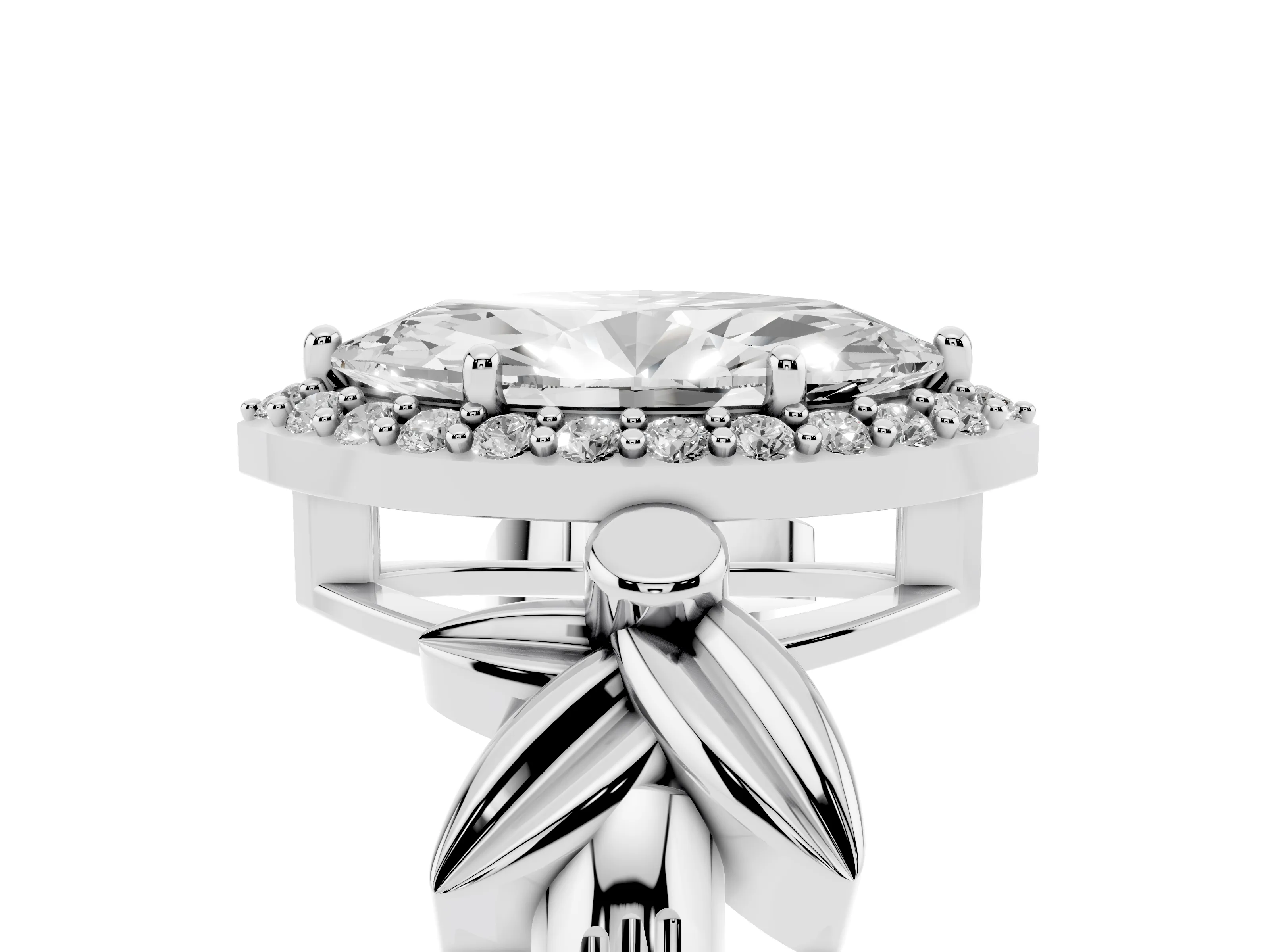Marquise Cut Diamond Halo Floral Band Ring Set in Silver with Prong Setting